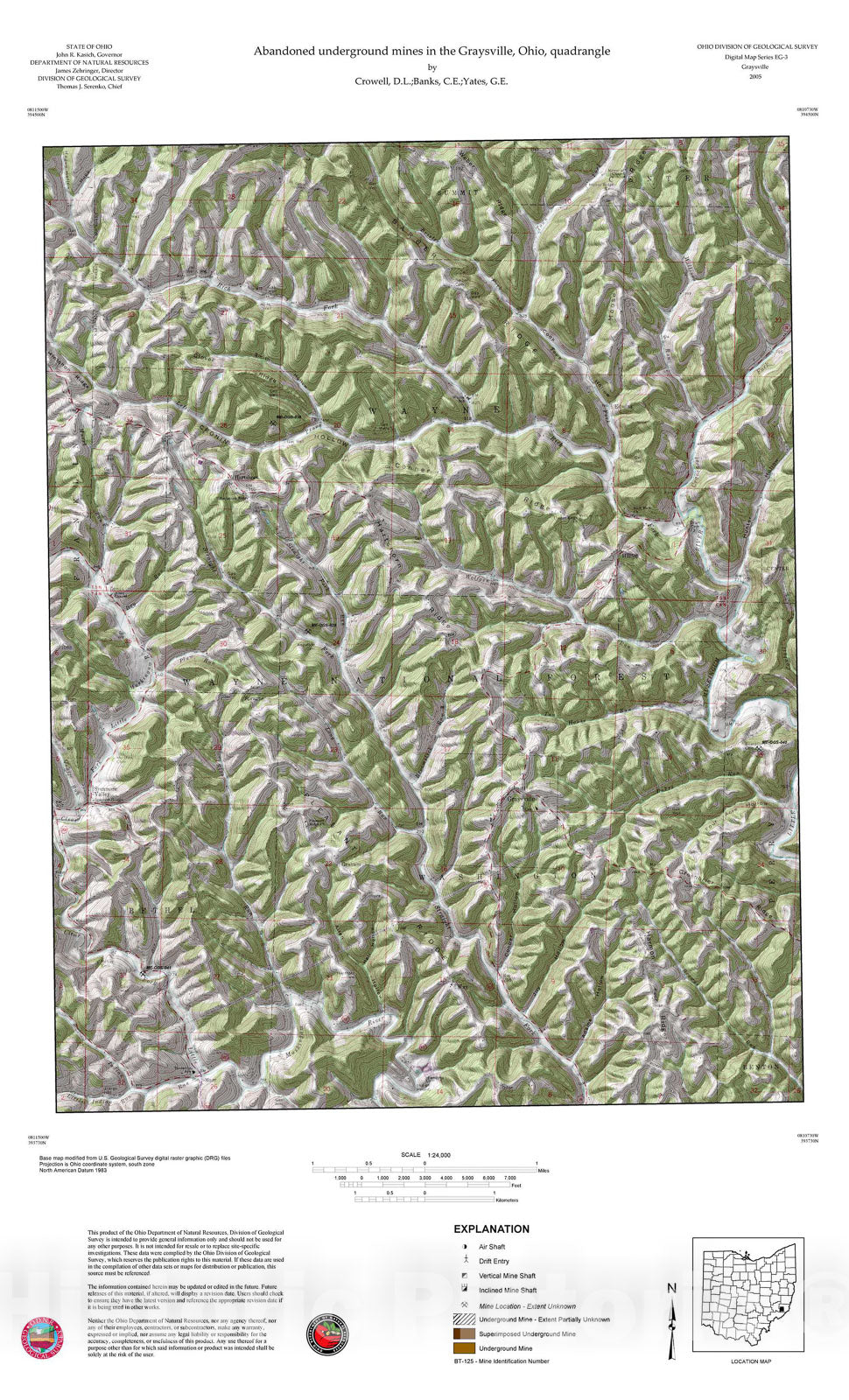 Map : Abandoned underground mines in the Graysville, Ohio, quadrangle, 2005 Cartography Wall Art :