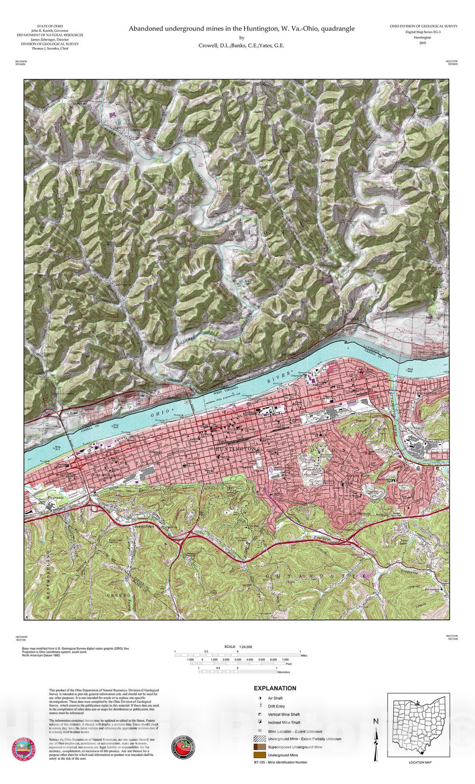 Map : Abandoned underground mines in the Huntington, W. Va.-Ohio, quadrangle, 2005 Cartography Wall Art :