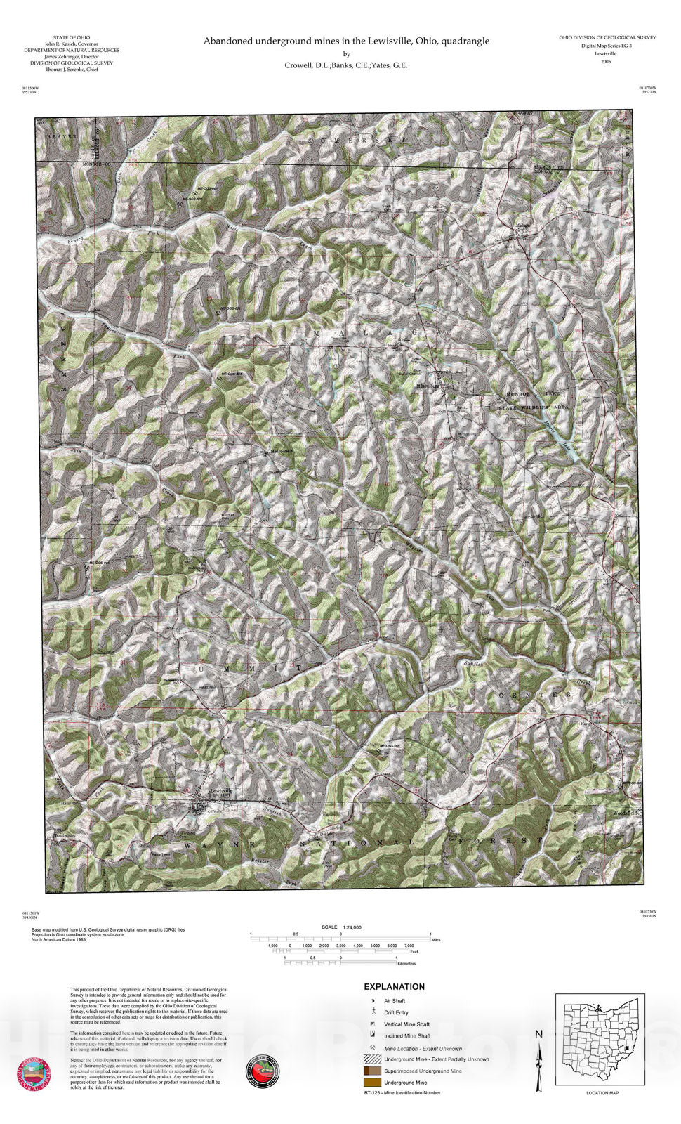 Map : Abandoned underground mines in the Lewisville, Ohio, quadrangle, 2005 Cartography Wall Art :