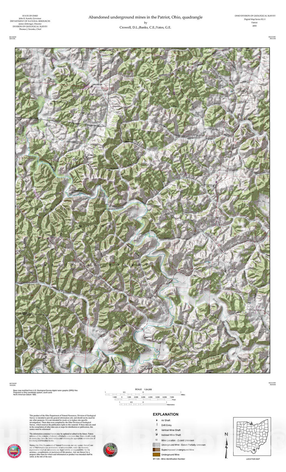 Map : Abandoned underground mines in the Patriot, Ohio, quadrangle, 2005 Cartography Wall Art :
