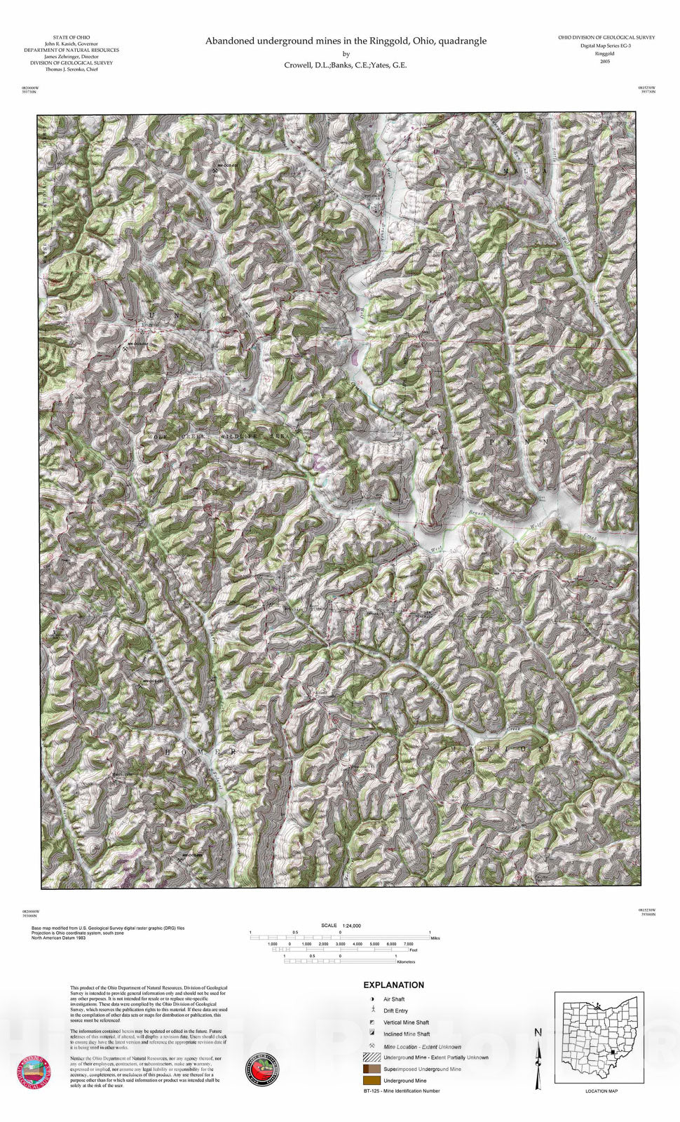 Map : Abandoned underground mines in the Ringgold, Ohio, quadrangle, 2005 Cartography Wall Art :