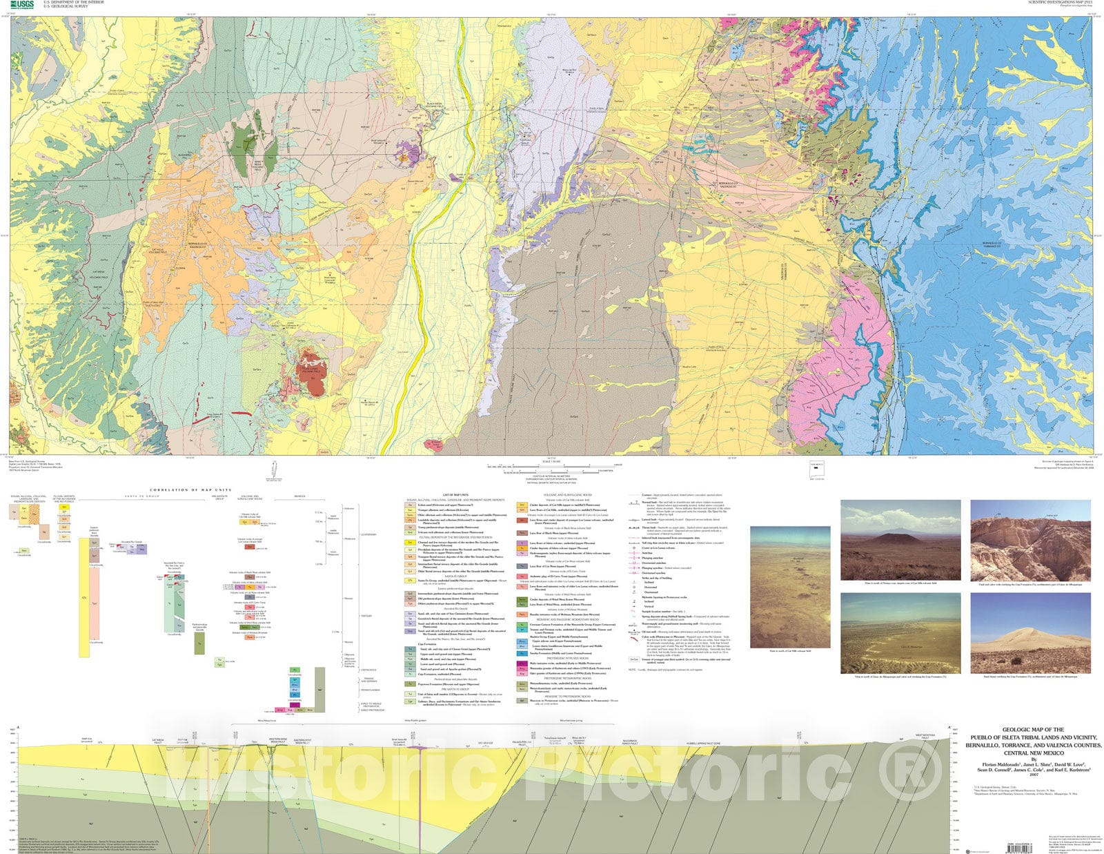 Map : Geologic map of the Pueblo of Isleta tribal lands and vicinity, Bernalillo, Torrance, and Valencia Counties, central New Mexico, 2007 Cartography Wall Art :