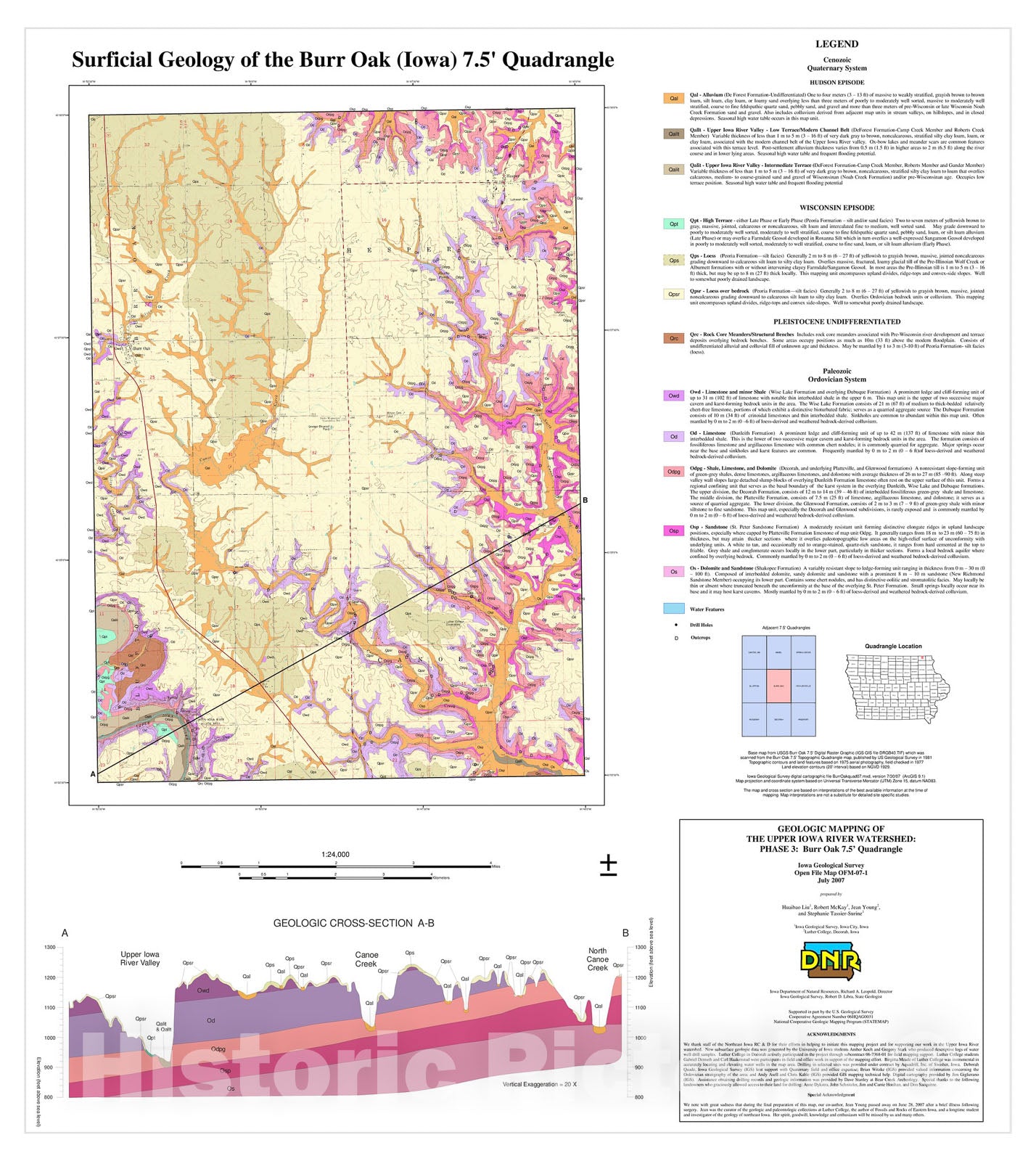 Map : Surficial Geology of the Burr Oak (Iowa) 7.5' Quadrangle, 2007 Cartography Wall Art :
