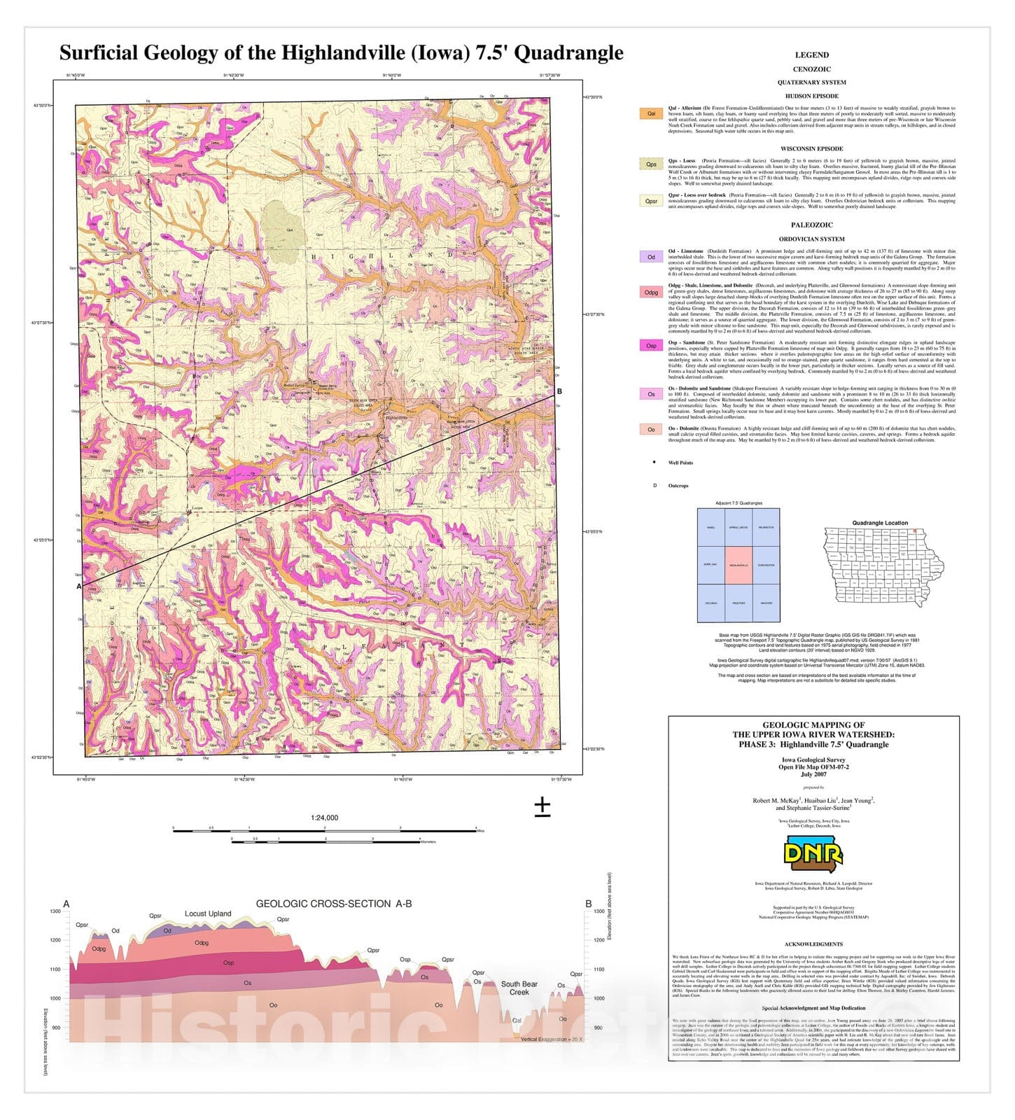 Map : Surficial Geology of the Highlandville (Iowa) 7.5' Quadrangle, 2007 Cartography Wall Art :