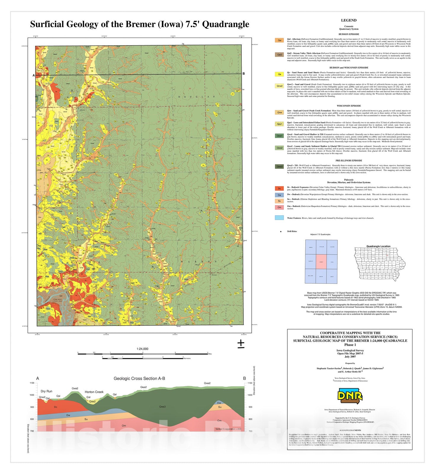 Map : Surficial Geology of the Bremer (Iowa) 7.5' Quadrangle, 2007 Cartography Wall Art :