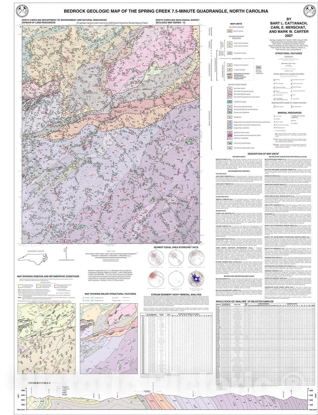 Map : Bedrock Geologic Map of the Spring Creek 7.5-Minute Quadrangle, North Carolina, 2003 Cartography Wall Art :