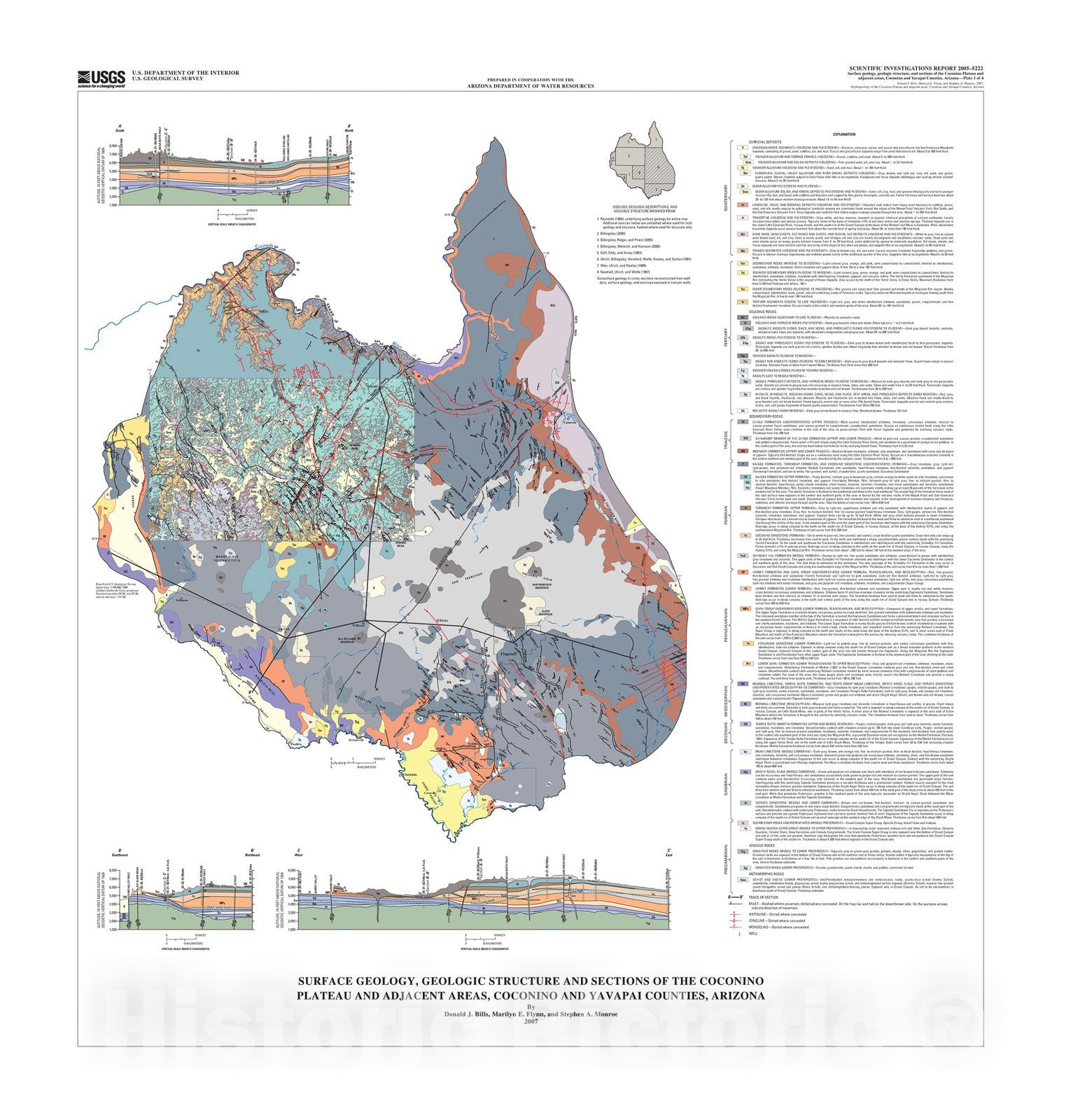 Map : Hydrogeology of the Coconino Plateau and adjacent areas, Coconino and Yavapai Counties, Arizona, 2007 Cartography Wall Art :