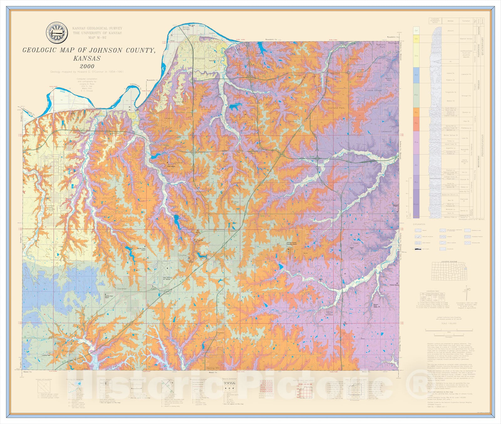 Map : Geologic map of Johnson County, Kansas, 2000 Cartography Wall Art :
