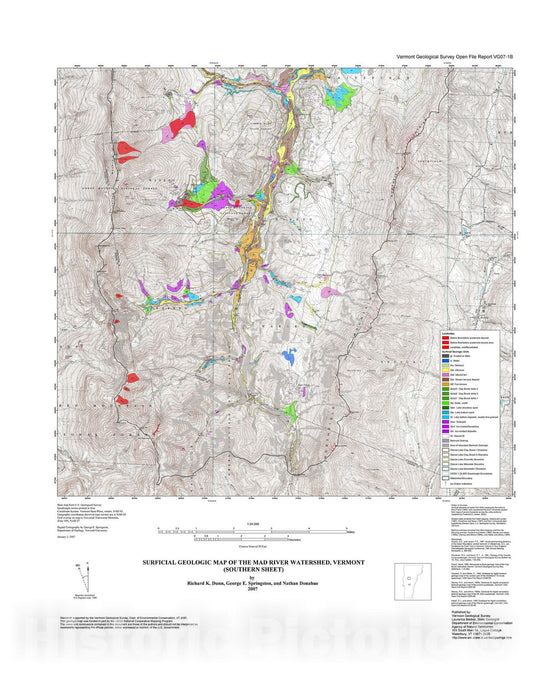 Map : Surficial Geologic Map of the Mad River Watershed, Vermont (southern sheet), 2007 Cartography Wall Art :