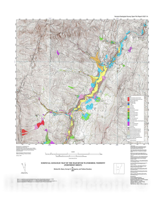 Map : Surficial Geologic Map of the Mad River Watershed, Vermont (northern sheet), 2007 Cartography Wall Art :