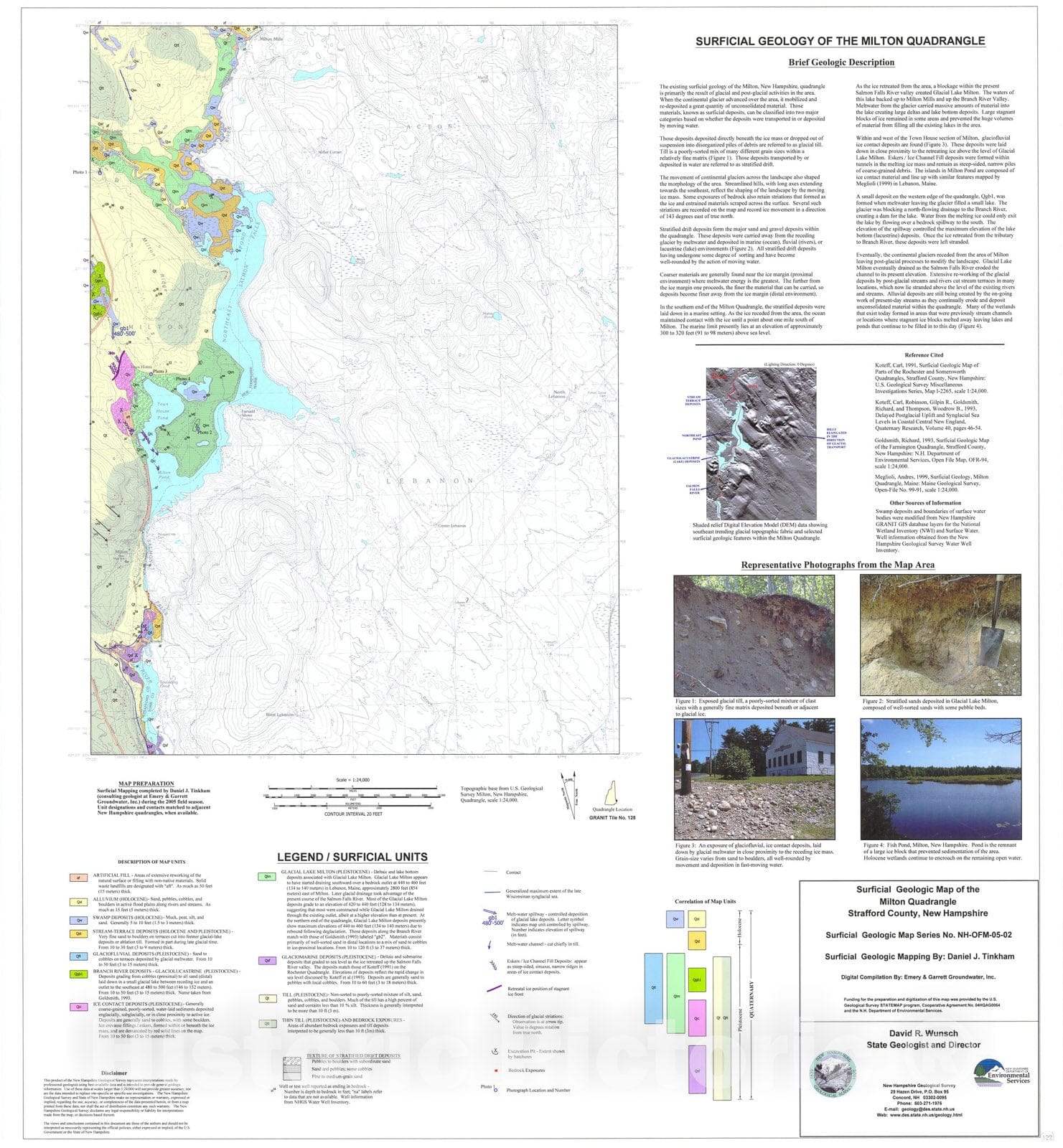 Map : Surficial geologic map of the Milton quadrangle, Strafford County, New Hampshire, 2005 Cartography Wall Art :