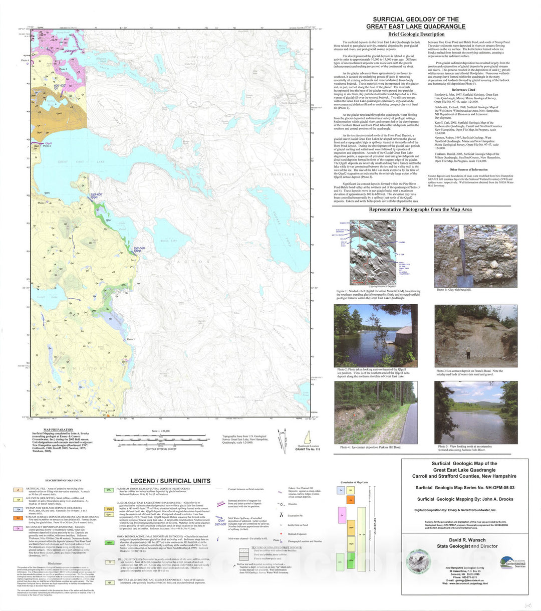 Map : Surficial geologic map of the Great East Lake quadrangle, Carroll and Strafford Counties, New Hampshire, 2005 Cartography Wall Art :