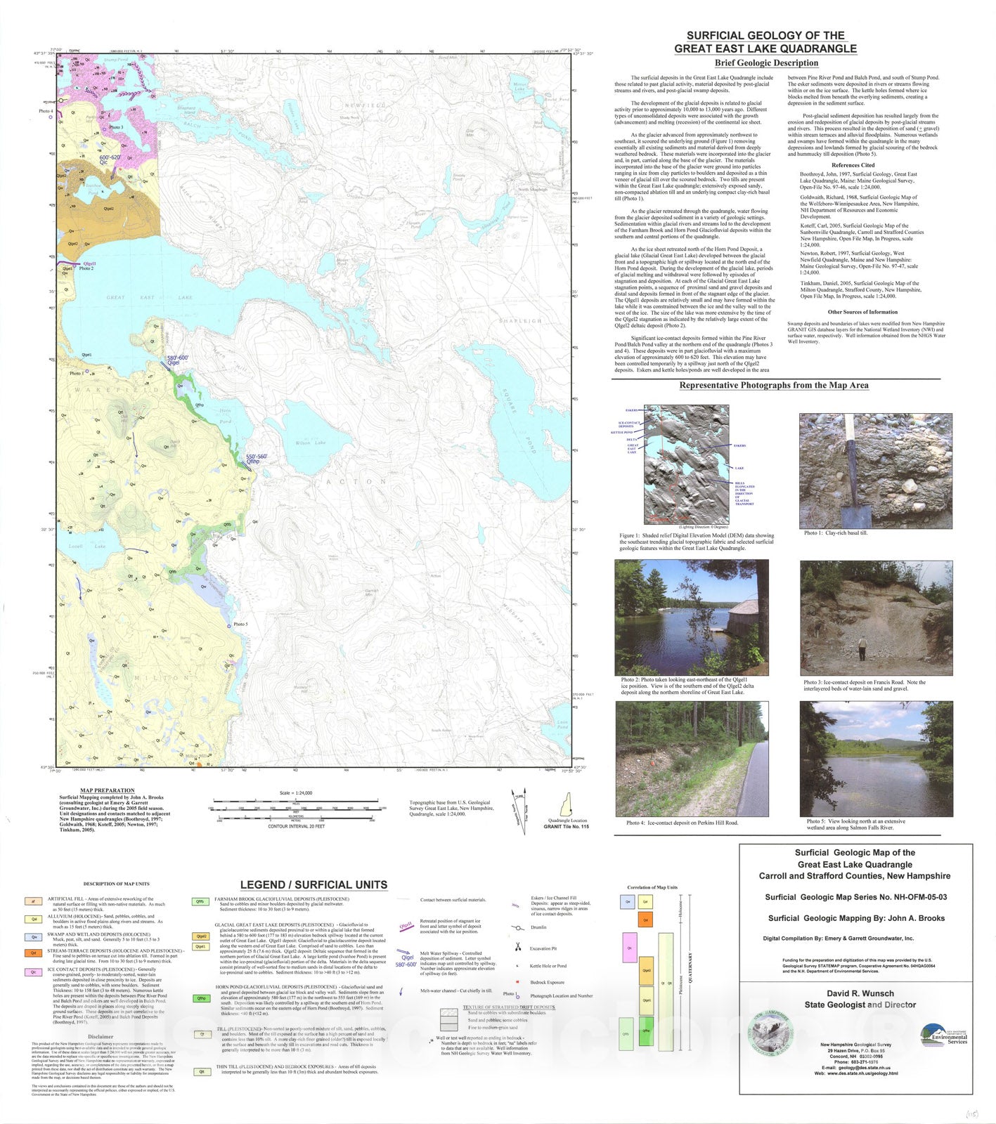 Map : Surficial geologic map of the Great East Lake quadrangle, Carroll and Strafford Counties, New Hampshire, 2005 Cartography Wall Art :