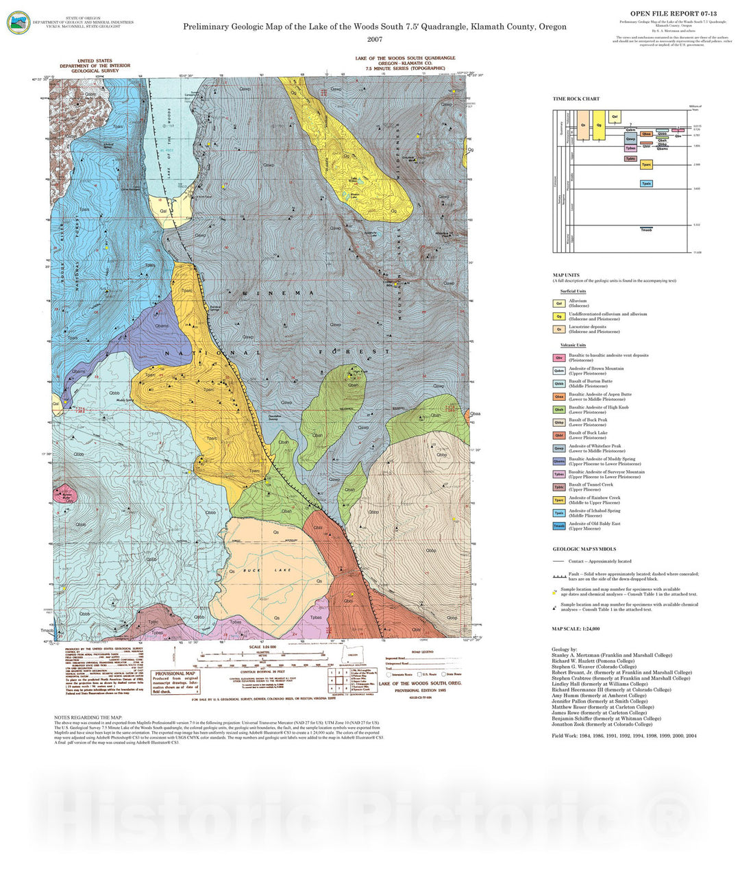 Map : Preliminary geologic map of the Lake of the Woods South 7.5' quadrangle, Klamath County, Oregon, 2007 Cartography Wall Art :