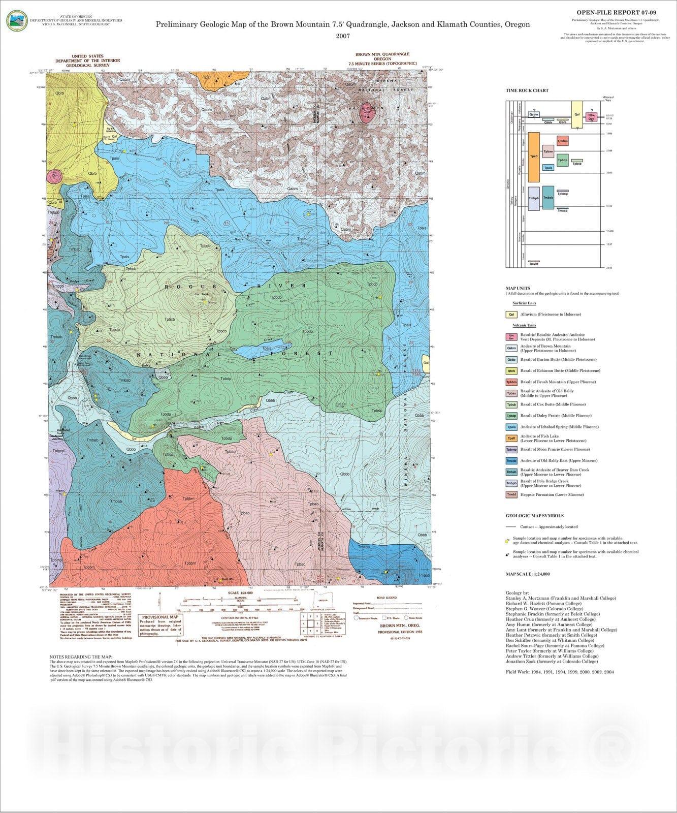 Map : Preliminary geologic map of the Brown Mountain 7.5' quadrangle, Jackson and Klamath Counties, Oregon, 2007 Cartography Wall Art :