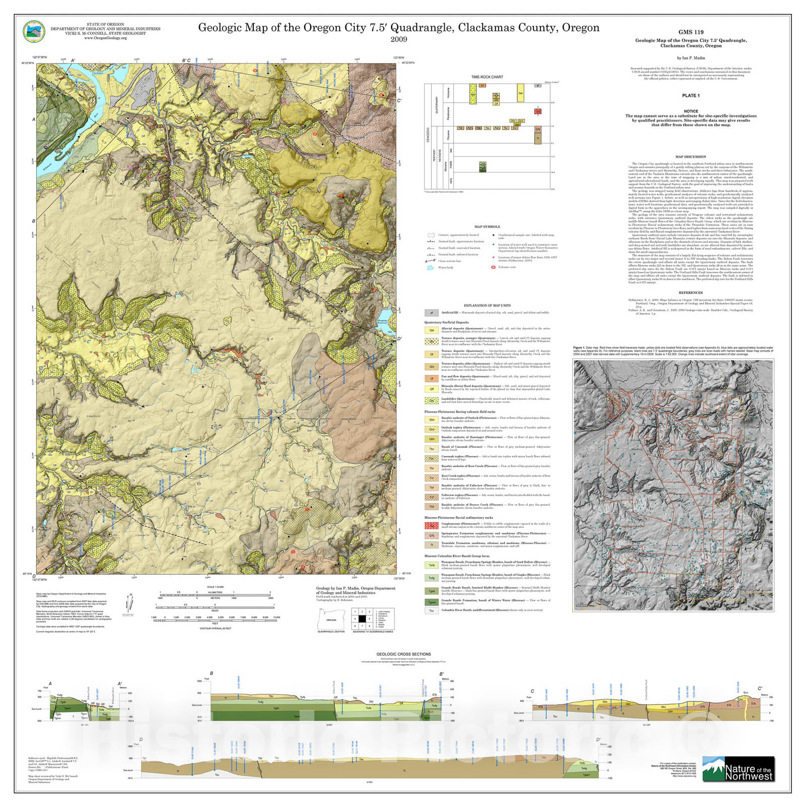 Map : Preliminary geologic map of the Oregon City quadrangle, Clackamas County, Oregon, 2007 Cartography Wall Art :