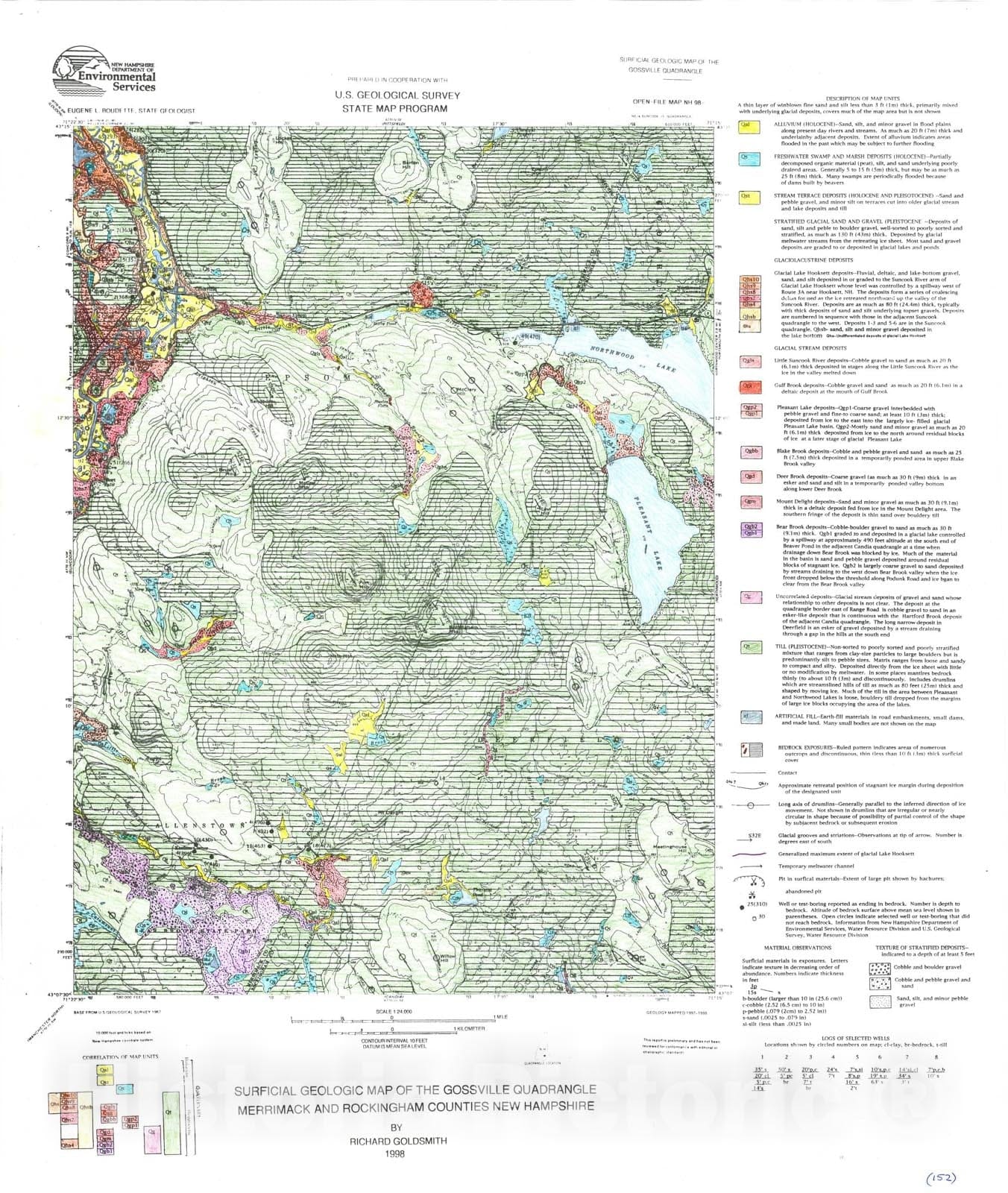 Map : Surficial geologic map of the Gossville 7.5 minute quadrangle, New Hampshire, 1998 Cartography Wall Art :