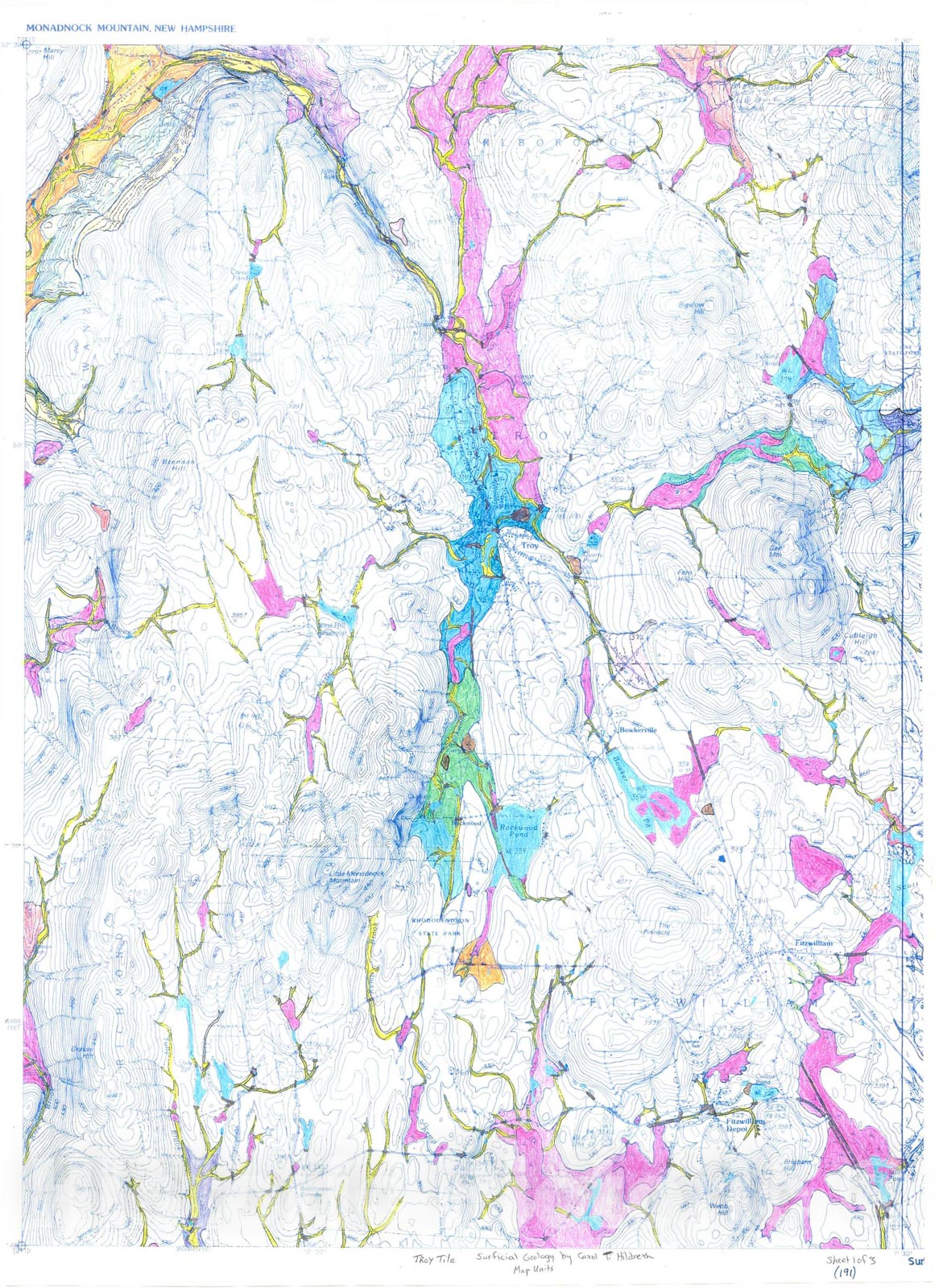 Map : Surficial geologic map of the Troy 7.5 minute quadrangle, New Hampshire, 1997 Cartography Wall Art :