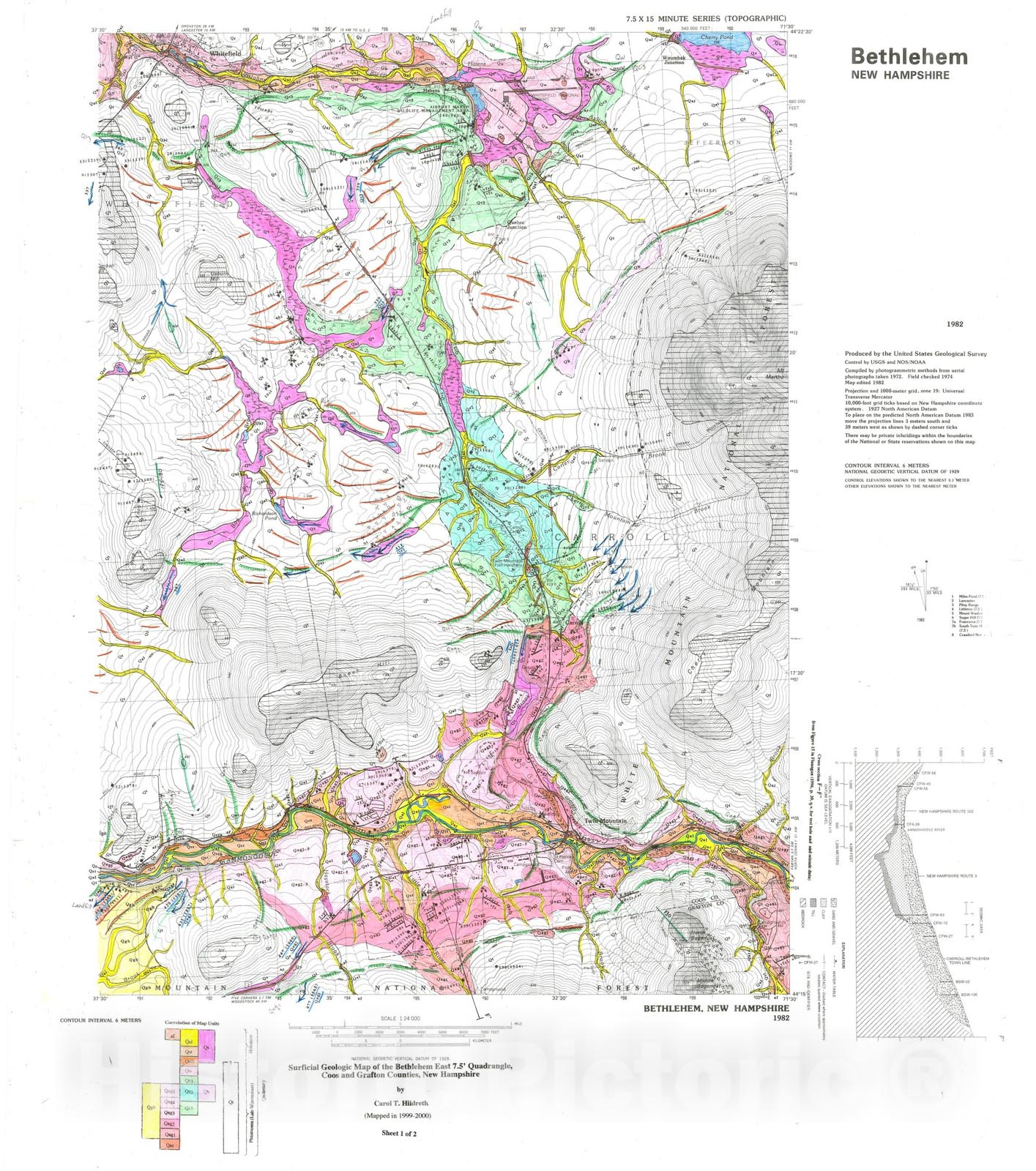 Map : Surficial geologic map of the Bethlehem East 7.5 minute quadrangle, New Hampshire, 2000 Cartography Wall Art :