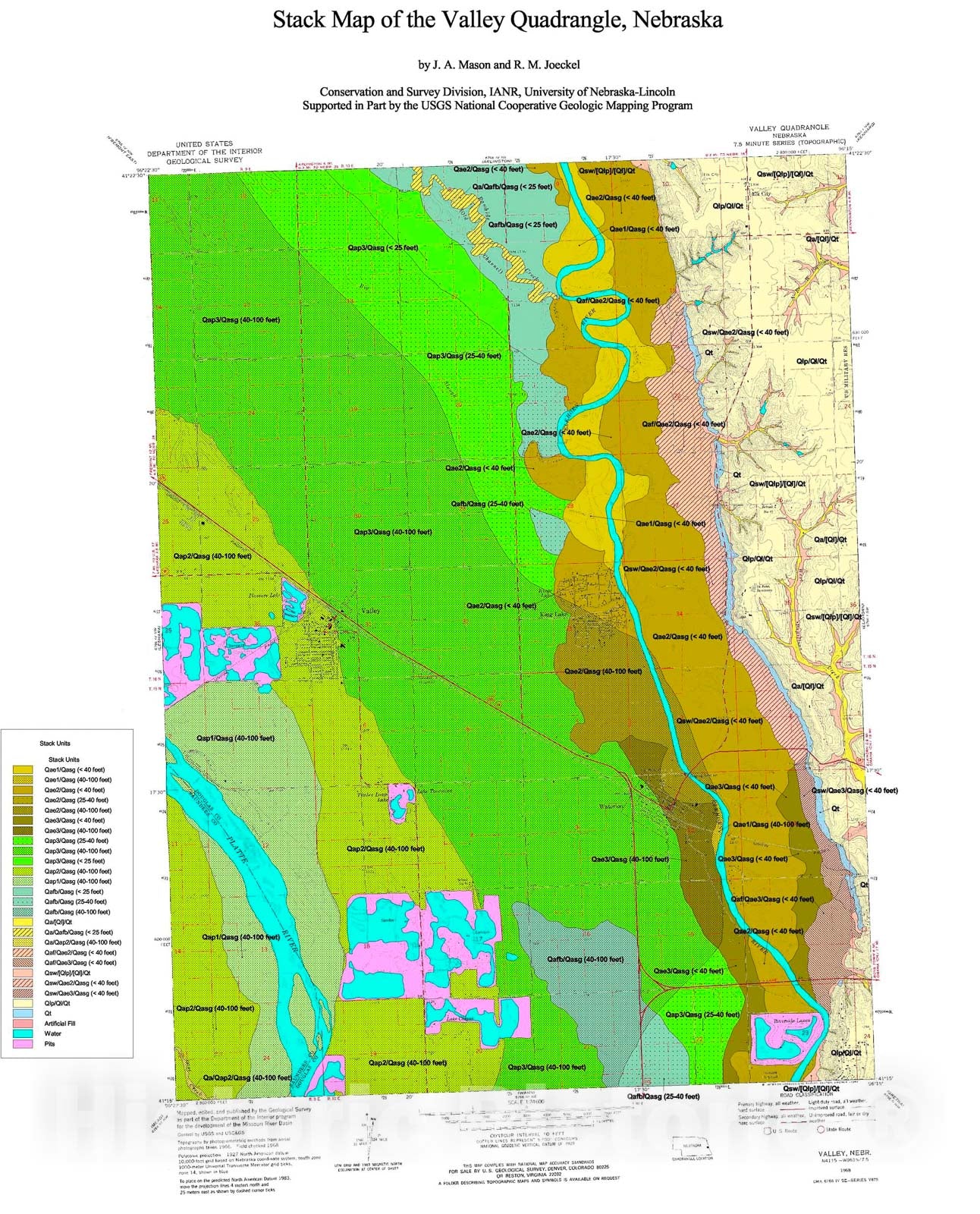 Map : Stack Map of the Valley Quadrangle, Nebraska, 2000 Cartography Wall Art :