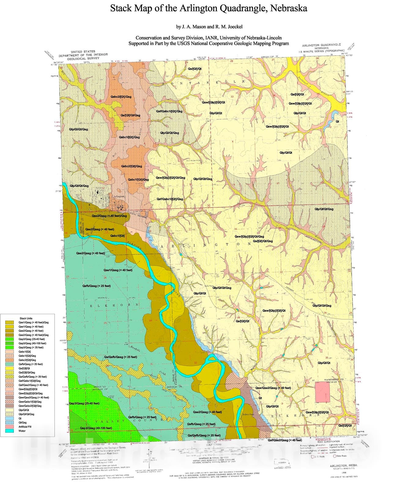 Map : Stack Map of the Arlington Quadrangle, Nebraska, 2000 Cartography Wall Art :