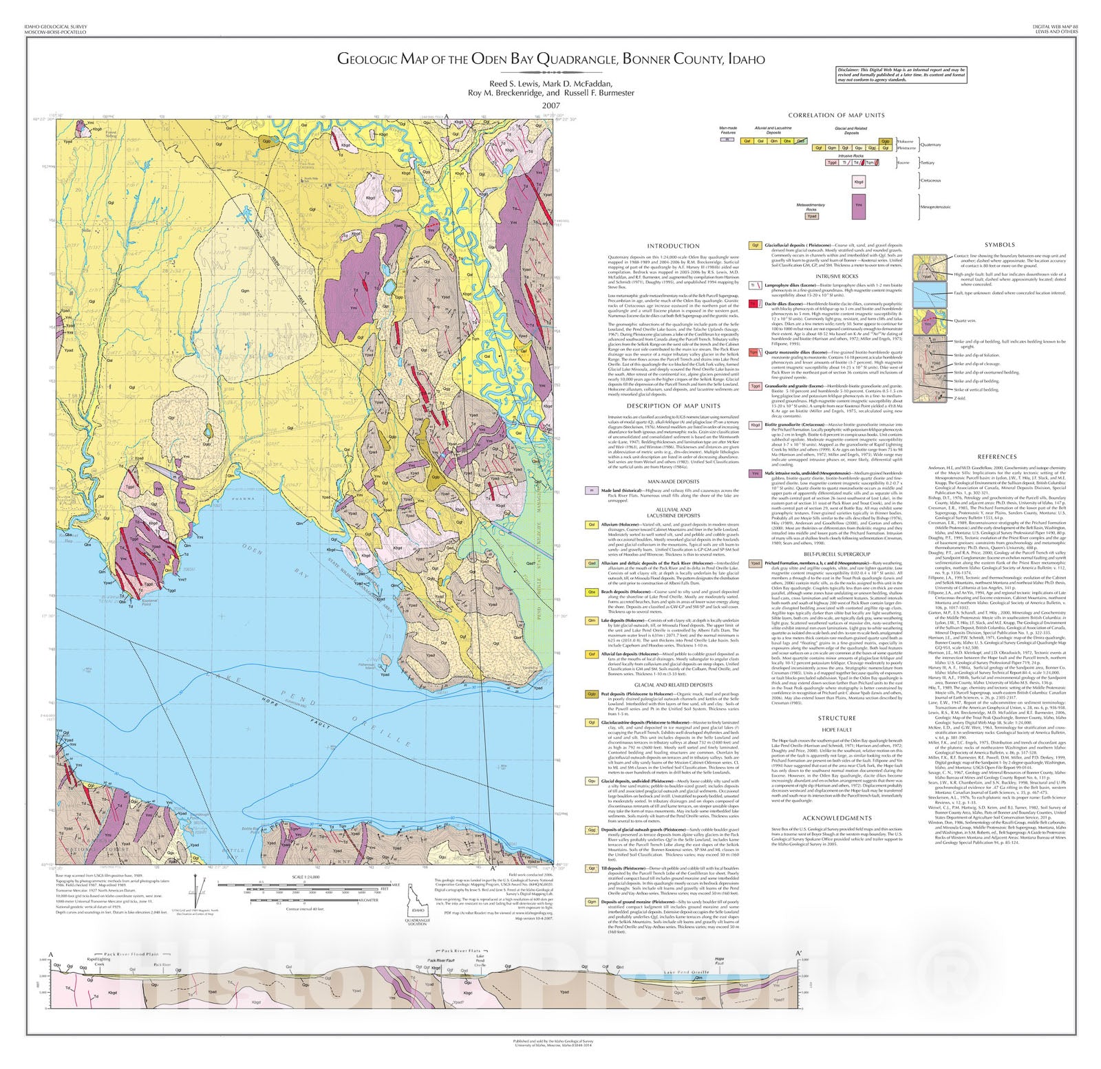 Map : Geologic Map of the Oden Bay Quadrangle, Bonner County, Idaho, 2007 Cartography Wall Art :