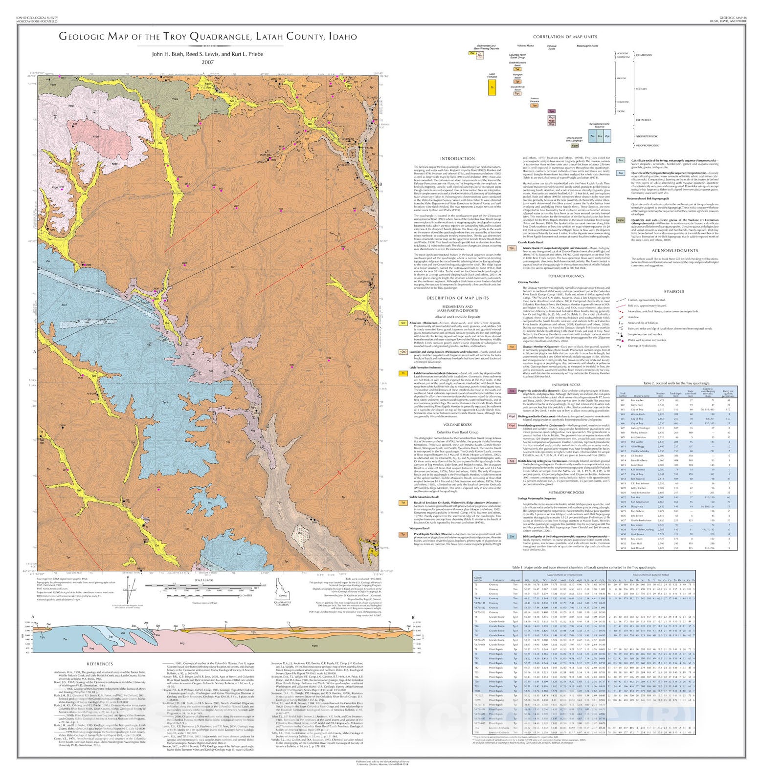 Map : Geologic Map of the Troy Quadrangle, Latah County, Idaho, 2007 Cartography Wall Art :