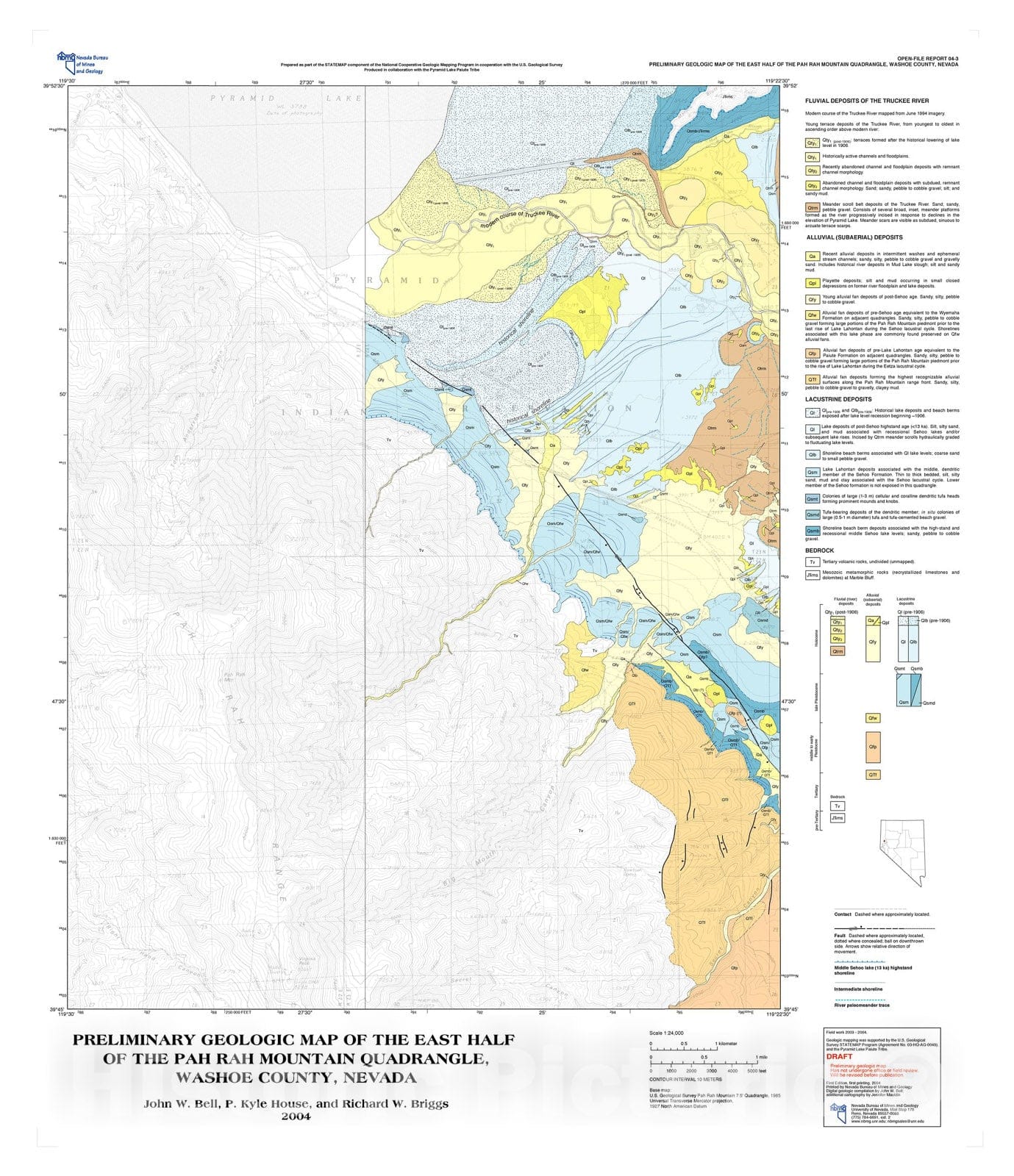 Map : Preliminary geologic map of the east half of the Pah Rah Mountain Quadrangle, 2004 Cartography Wall Art :