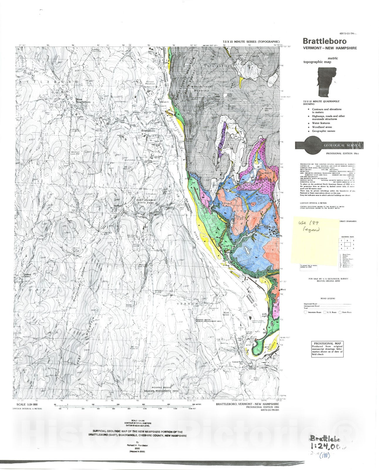 Map : Surficial geologic map of the Brattleboro East 7.5 minute quadrangle, Vermont-New Hampshire, 2000 Cartography Wall Art :