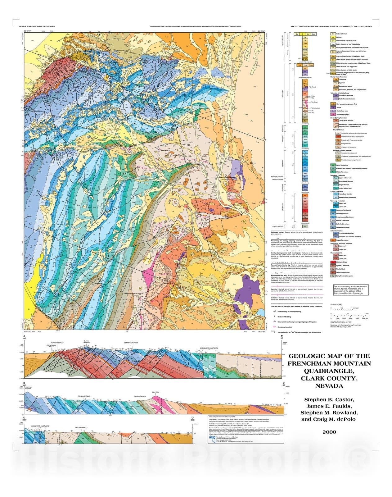 Map : Geologic map of the Frenchman Mountain Quadrangle, 2000 Cartography Wall Art :
