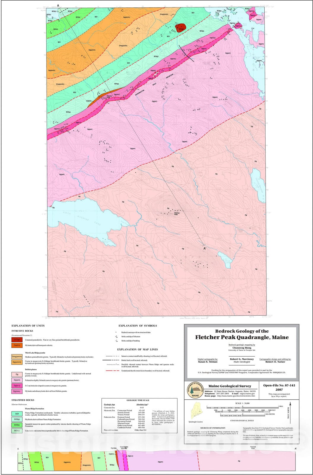Map : Bedrock geology of the Fletcher Peak quadrangle, Maine, 2007 Cartography Wall Art :