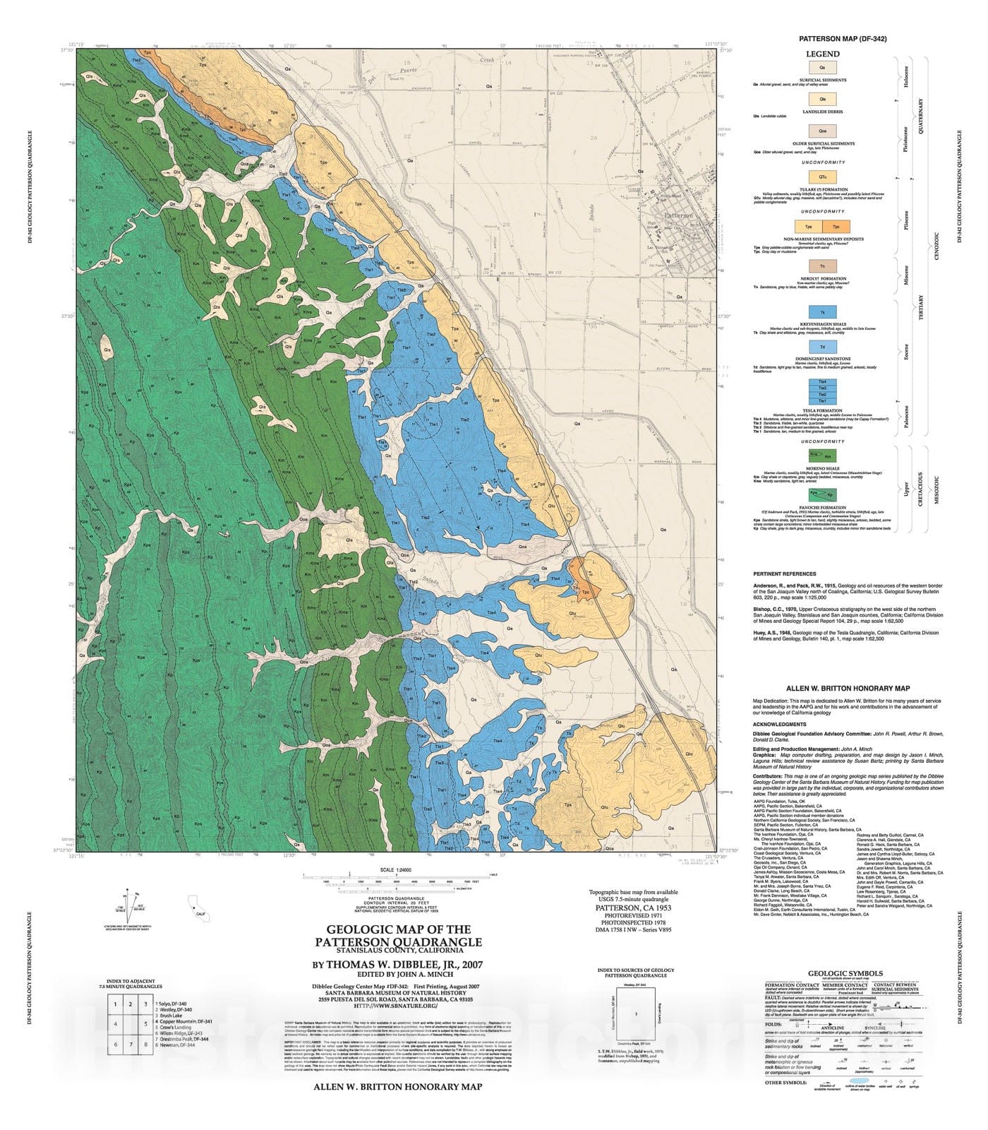 Map : Geologic map of the Patterson quadrangle, Stanislaus County,  California, 2007 Cartography Wall Art :