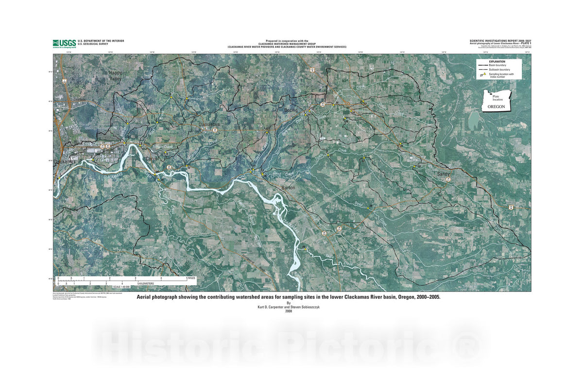 Map : Pesticide occurrence and distribution in the lower Clackamas River Basin, Oregon, 2000-2005, 2008 Cartography Wall Art :