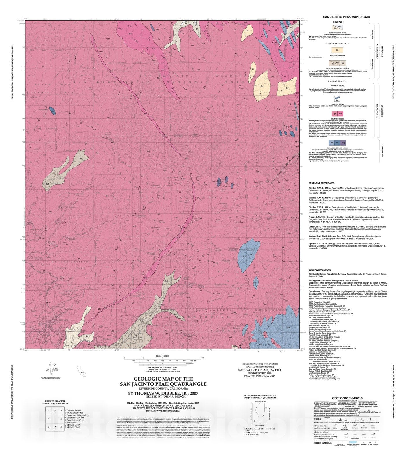 Map : Geologic map of the San Jacinto Peak quadrangle, Riverside County, California, 2007 Cartography Wall Art :