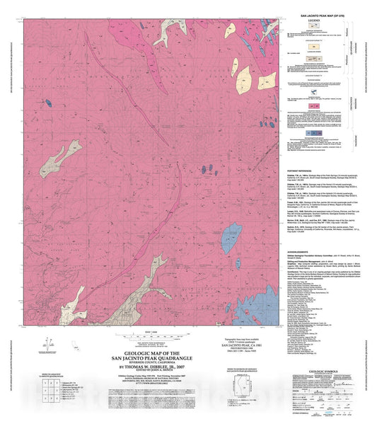 Map : Geologic map of the San Jacinto Peak quadrangle, Riverside County, California, 2007 Cartography Wall Art :