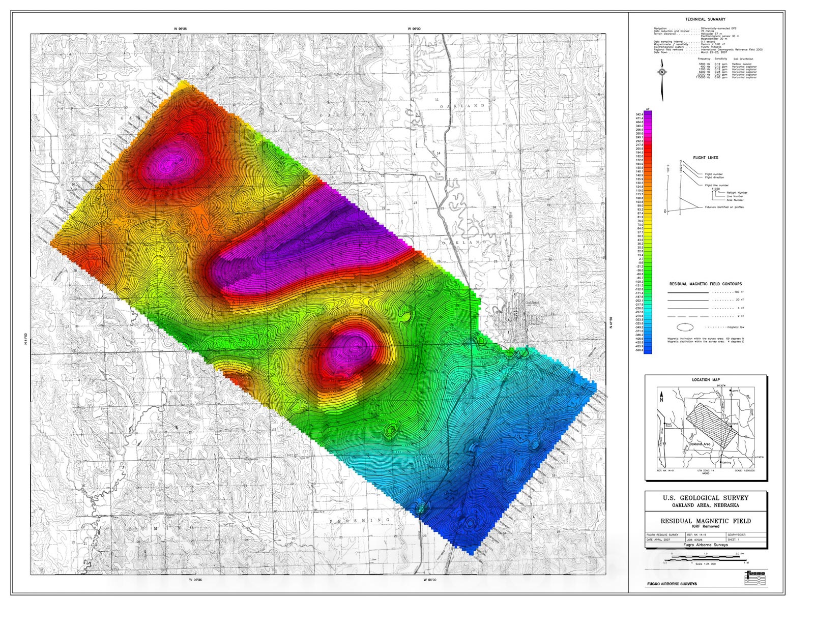 Map : Helicopter electromagnetic and magnetic geophysical survey data, Oakland, Ashland, and Firth study areas, eastern Nebraska, March 2007, 2008 Cartography Wall Art :