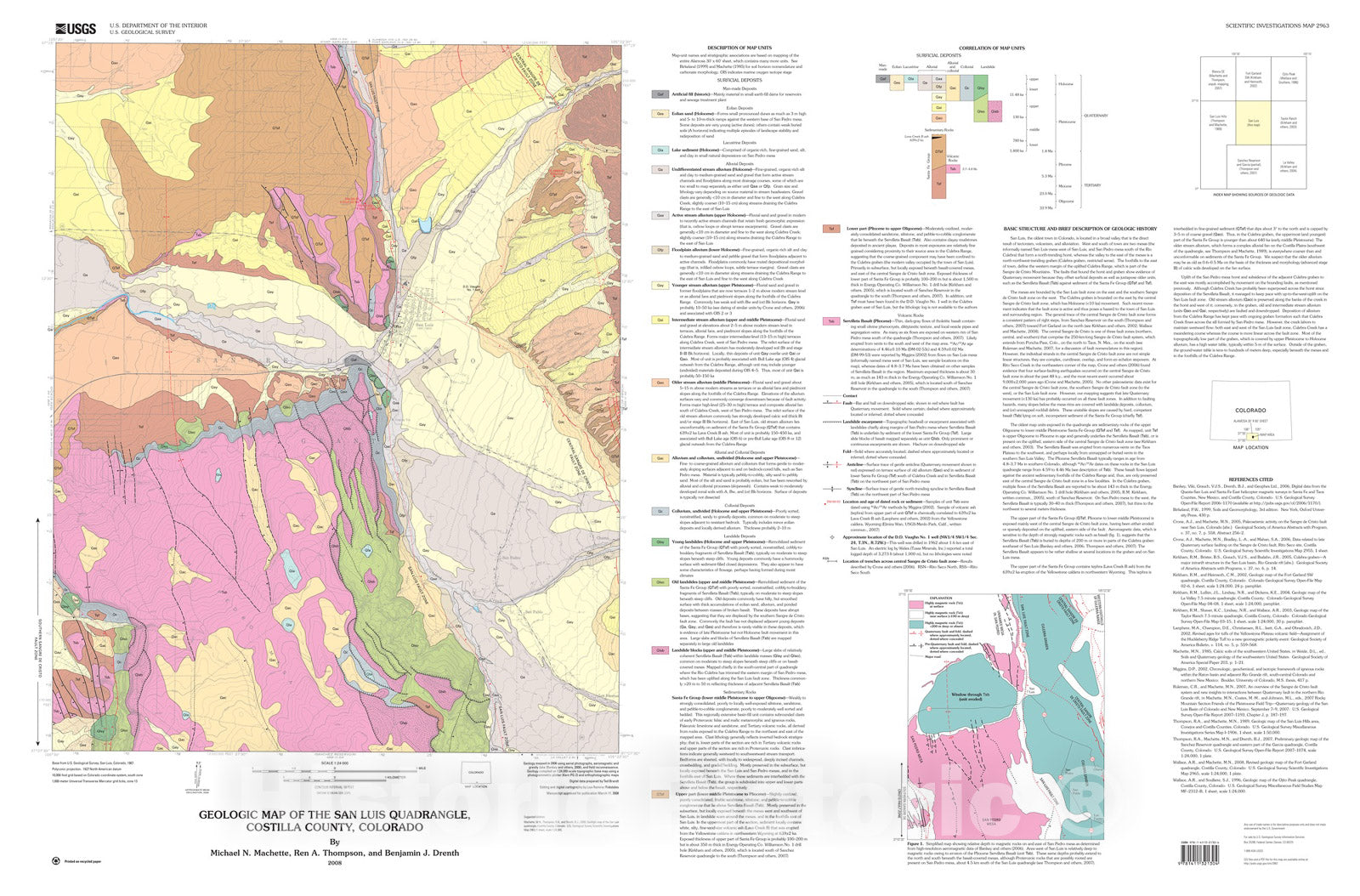 Map : Geologic map of the San Luis quadrangle, Costilla County, Colorado, 2008 Cartography Wall Art :