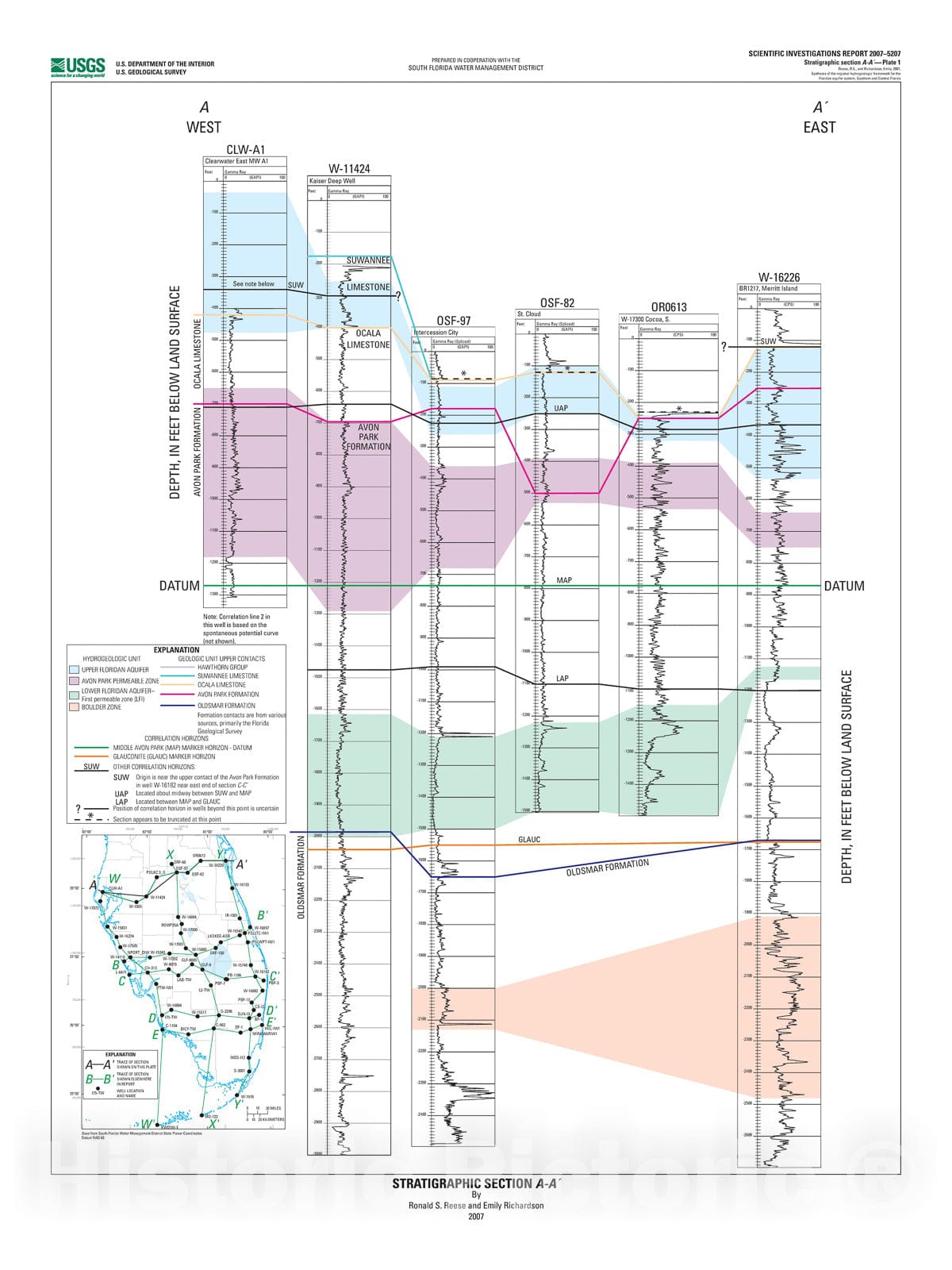 Map : Synthesis of the hydrogeologic framework of the Floridan aquifer system and delineation of a major Avon Park permeable zone in cen, 2008 Cartography Wall Art :