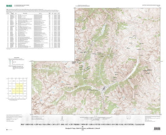 Map : Net acid production, acid neutralizing capacity, and associated mineralogical and geochemical characteristics of Animas River , 2008 Cartography Wall Art :