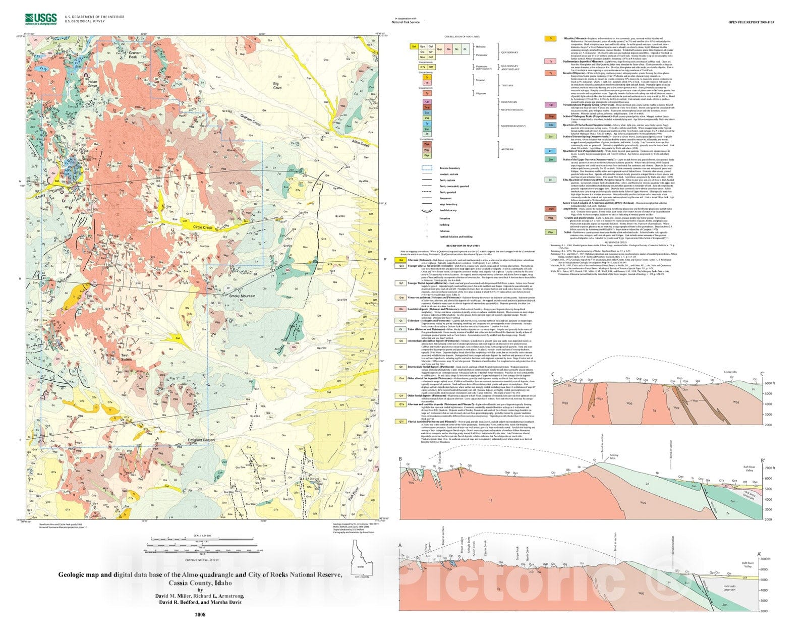 Map : Geologic map and digital data base of the Almo quadrangle and City of Rocks National Reserve, Cassia County, Idaho, 2008 Cartography Wall Art :
