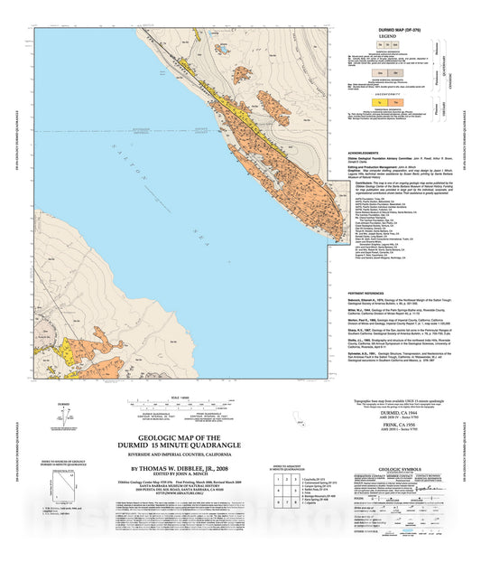 Map : Geologic map of the Durmid fifteen minute quadrangle, Riverside and Imperial Counties, California, 2008 Cartography Wall Art :
