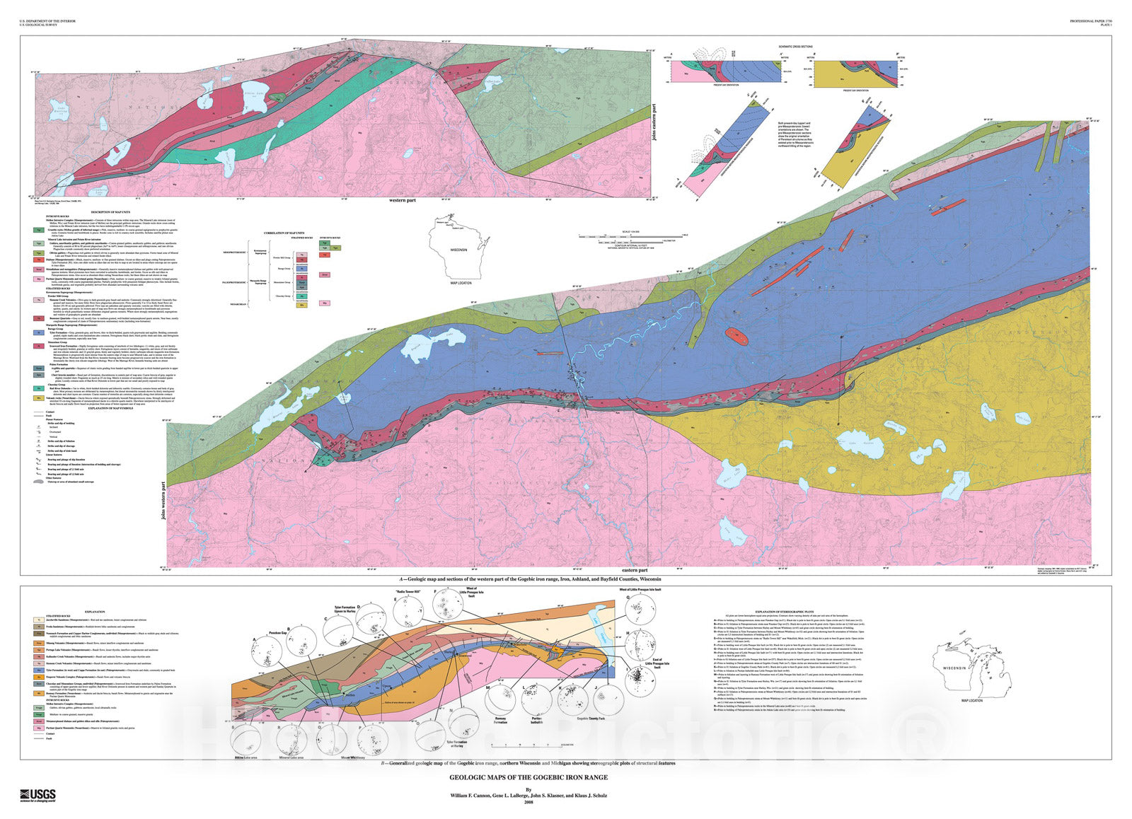 Map : The Gogebic Iron Range -- a sample of the northern margin of the Penokean fold and thrust belt [western Gogebic Range], 2008 Cartography Wall Art :