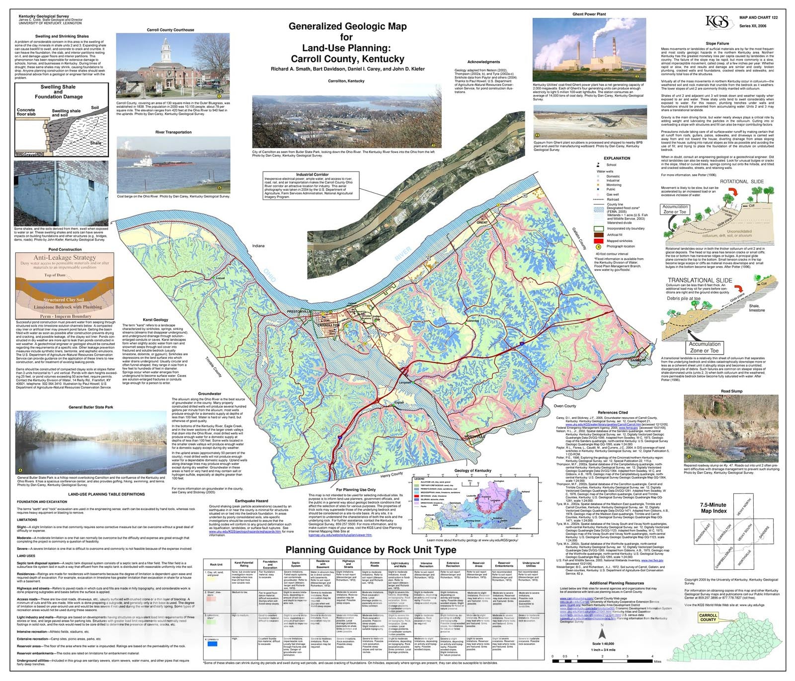 Map : Generalized geologic map for land-use planning: Carroll County, Kentucky, 2006 Cartography Wall Art :