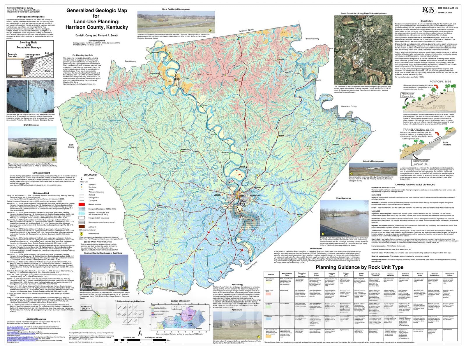 Map : Generalized geologic map for land-use planning: Harrison County, Kentucky, 2006 Cartography Wall Art :