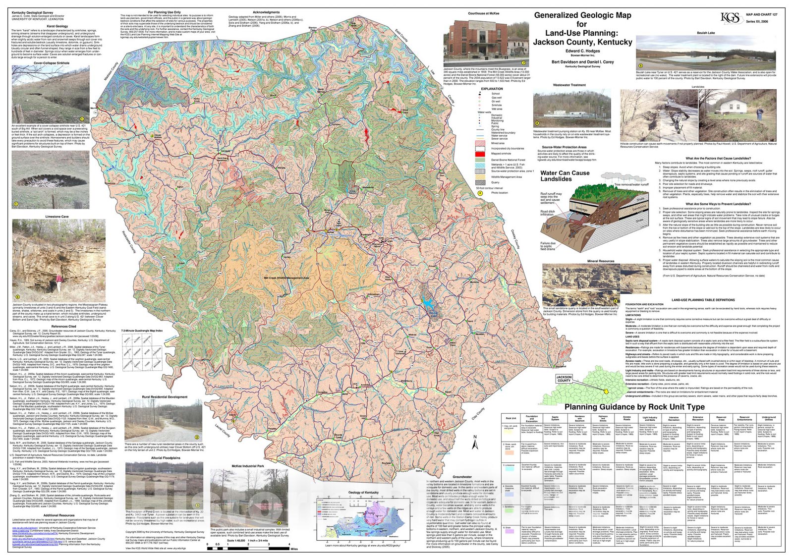 Map : Generalized geologic map for land-use planning: Jackson County, Kentucky, 2006 Cartography Wall Art :