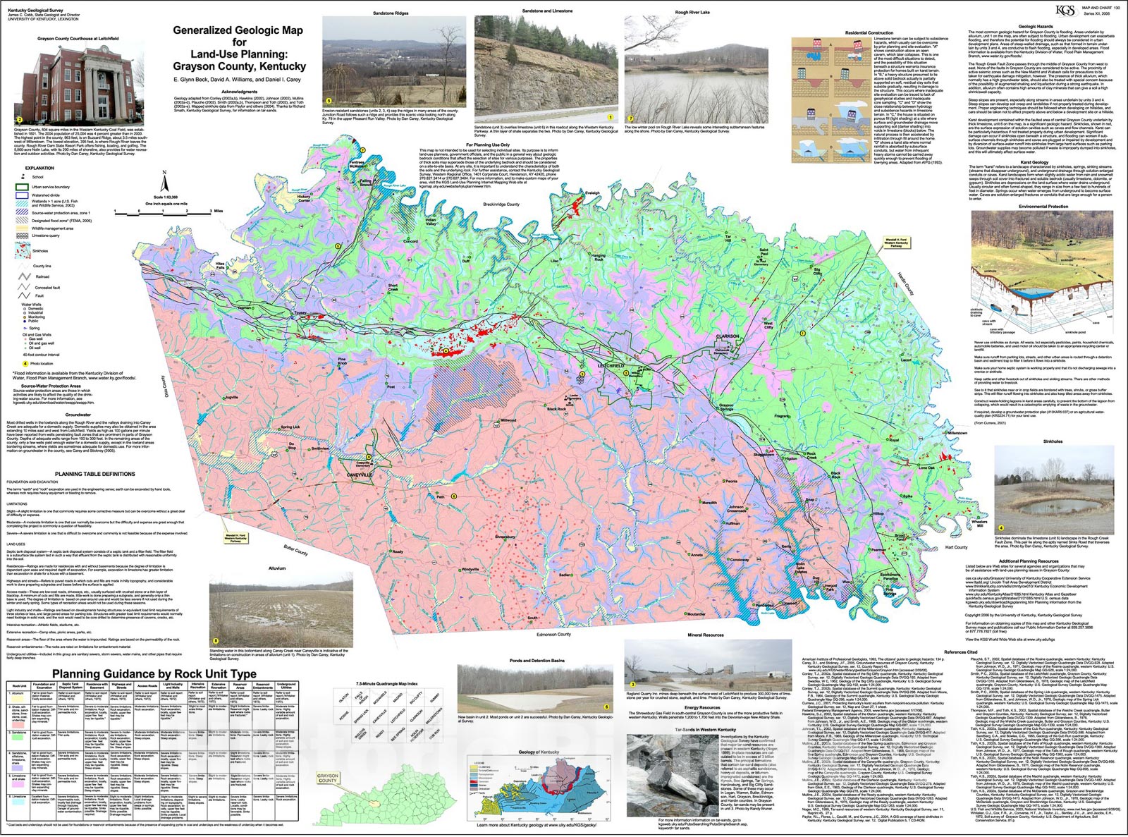 Map : Generalized geologic map for land-use planning: Grayson County, Kentucky, 2006 Cartography Wall Art :
