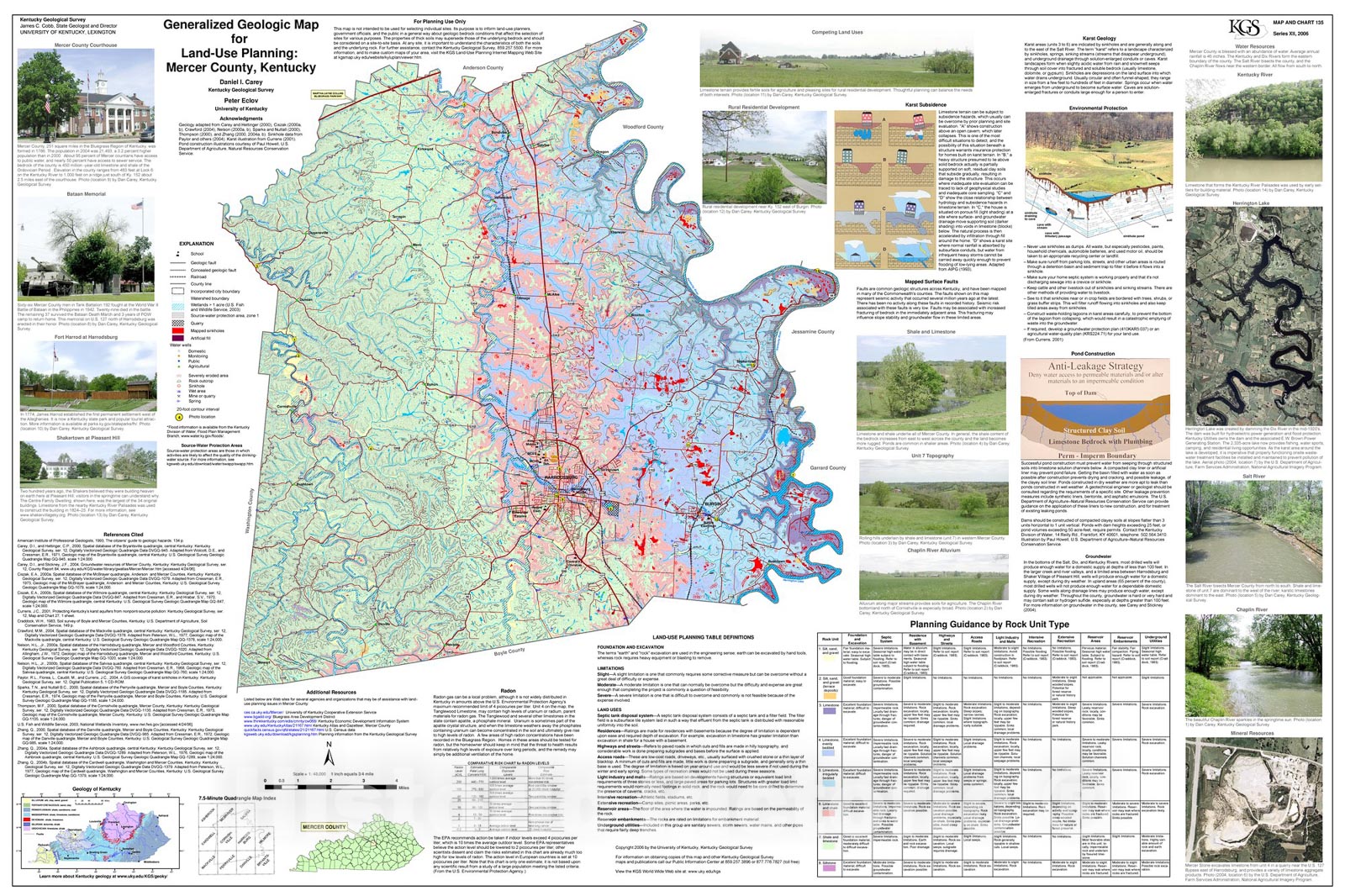 Map : Generalized geologic map for land-use planning: Mercer County, Kentucky, 2006 Cartography Wall Art :