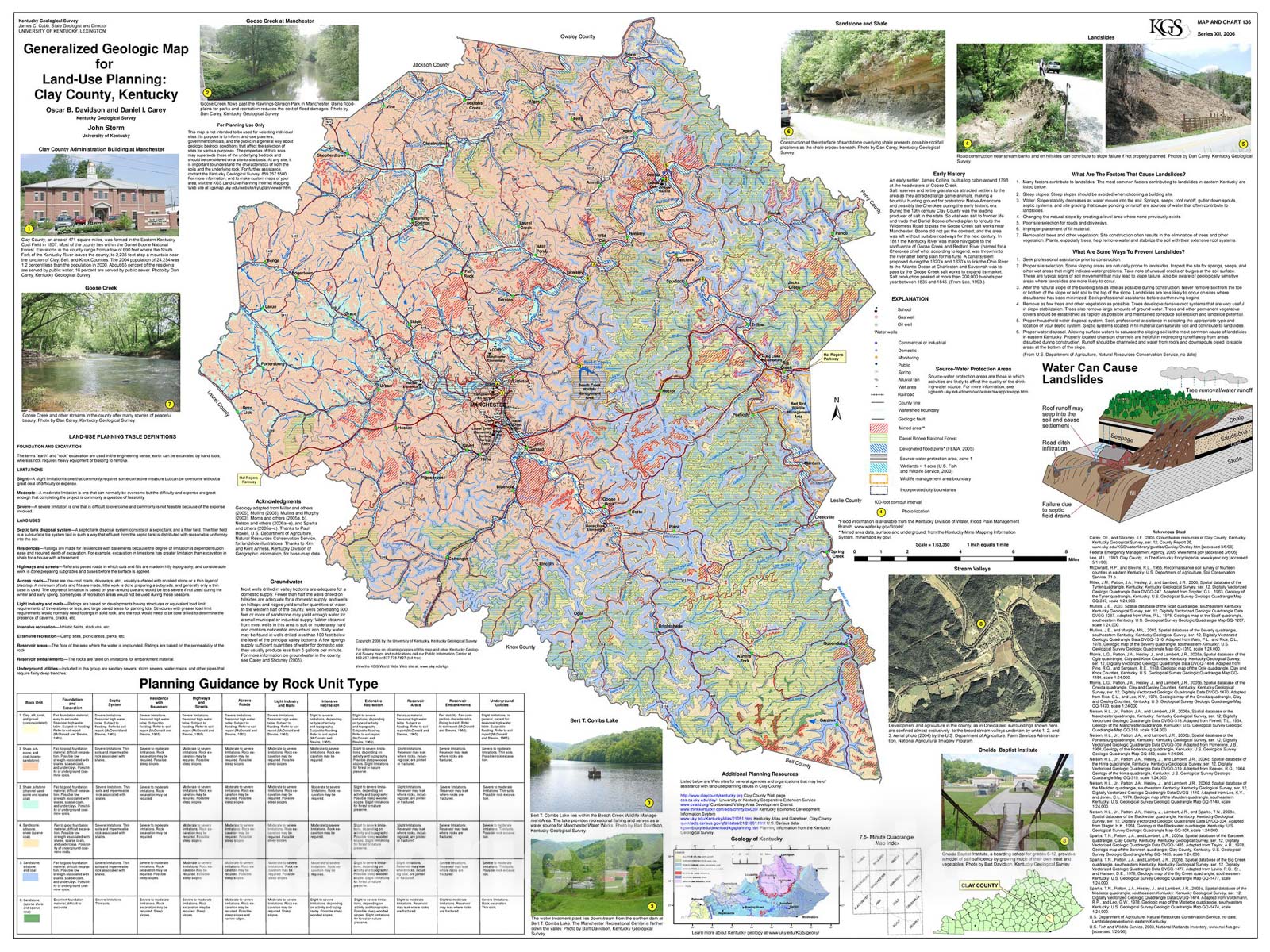 Map : Generalized geologic map for land-use planning: Clay County, Kentucky, 2006 Cartography Wall Art :