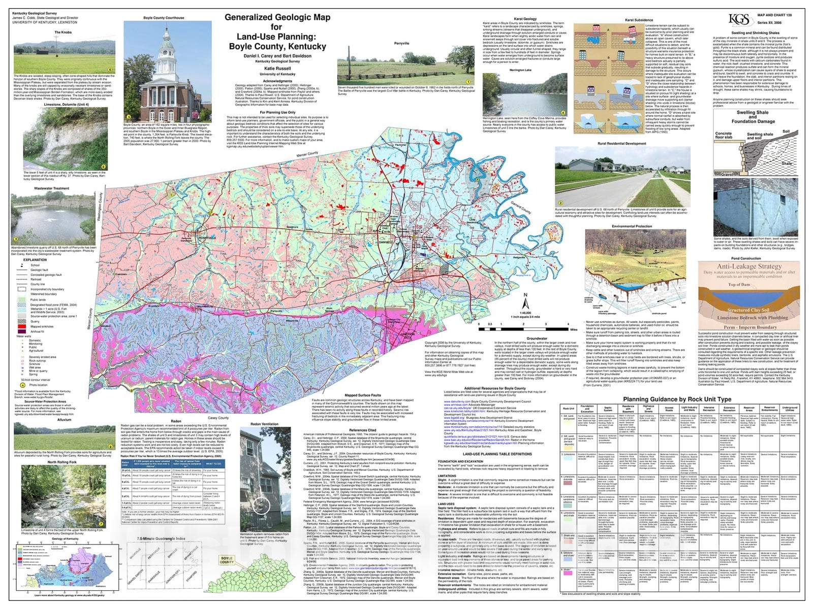 Map : Generalized geologic map for land-use planning: Boyle County, Kentucky, 2006 Cartography Wall Art :