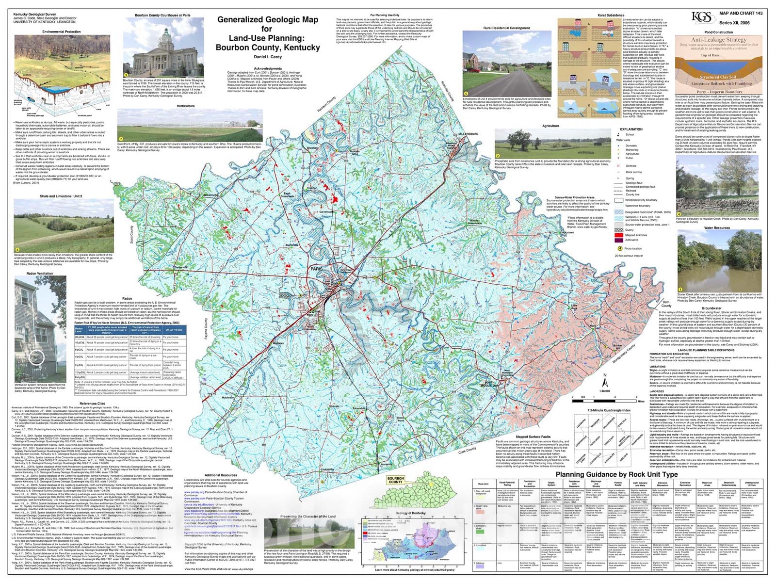 Map : Generalized geologic map for land-use planning: Bourbon County, Kentucky, 2006 Cartography Wall Art :